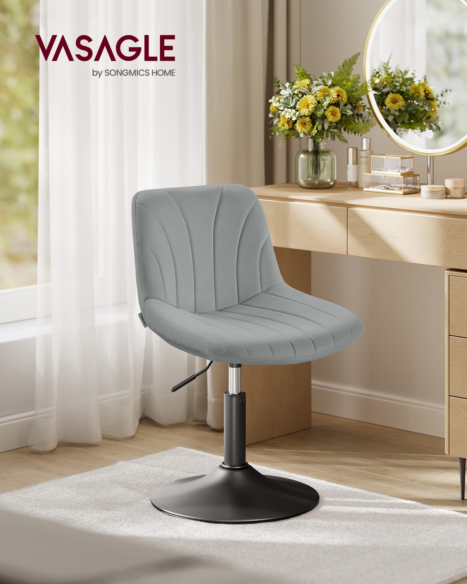 VASAGLE Barhocker Barstuhl, Küchenhocker, höhenverstellbar, um 360° drehbar (1 St), 46,5 x 43 x (65,5-77,5) cm (T x B x H), für Esszimmer, Küche