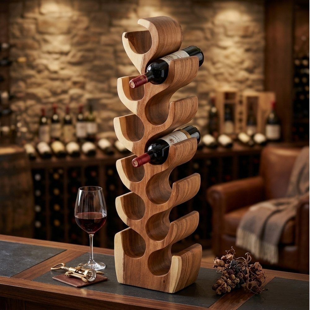 LebensWohnArt Weinregal Massivholz Weinregal Flaschenhalter BOTOL-L ca. H100cm Suar