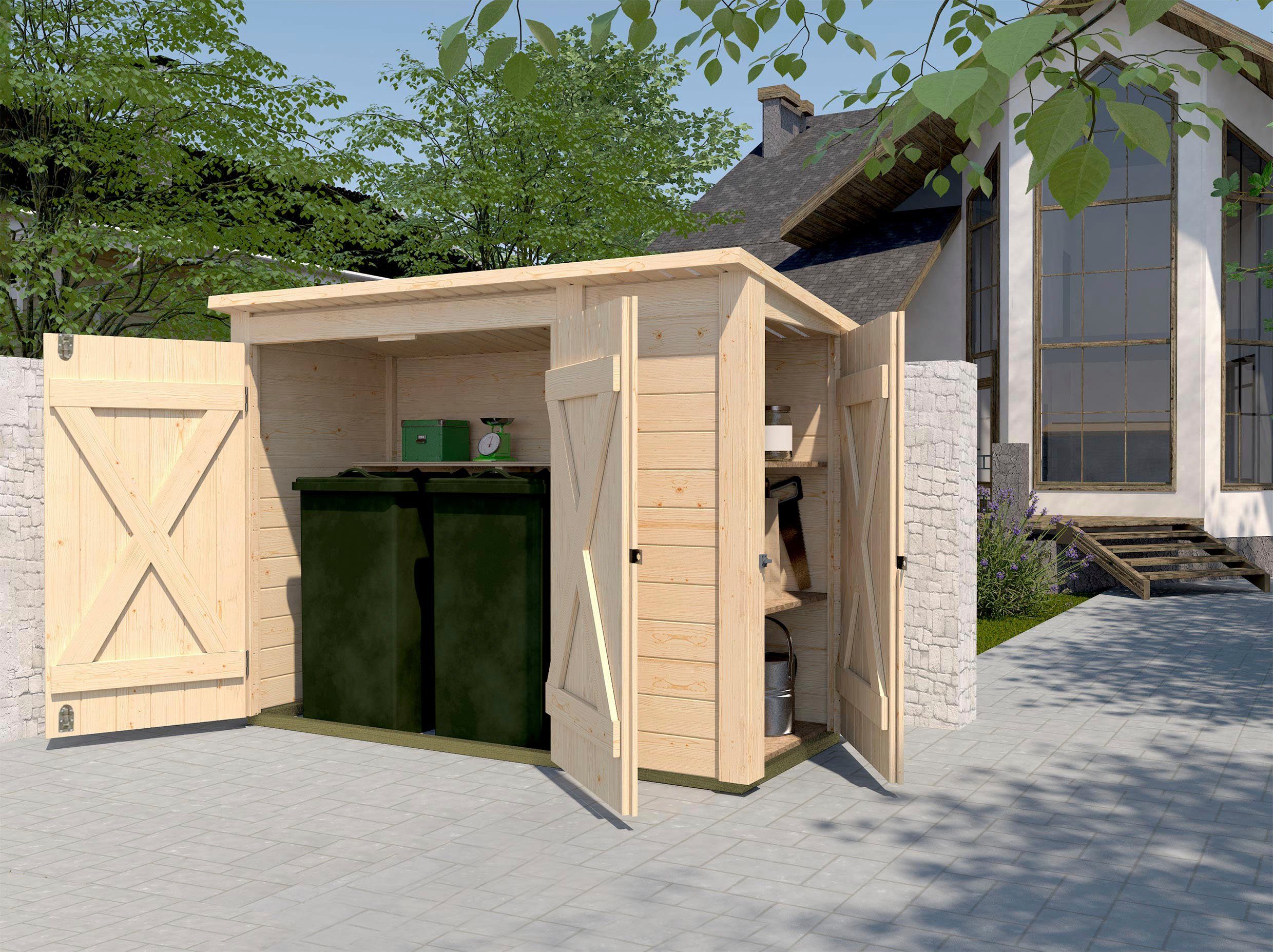 weka Gerätehaus "Multibox" mit Regalsystem, 19mm-Pultdach mit Bitumendachbelag, BxT: 215x95 cm, mit verschließbarem Seitenschrank