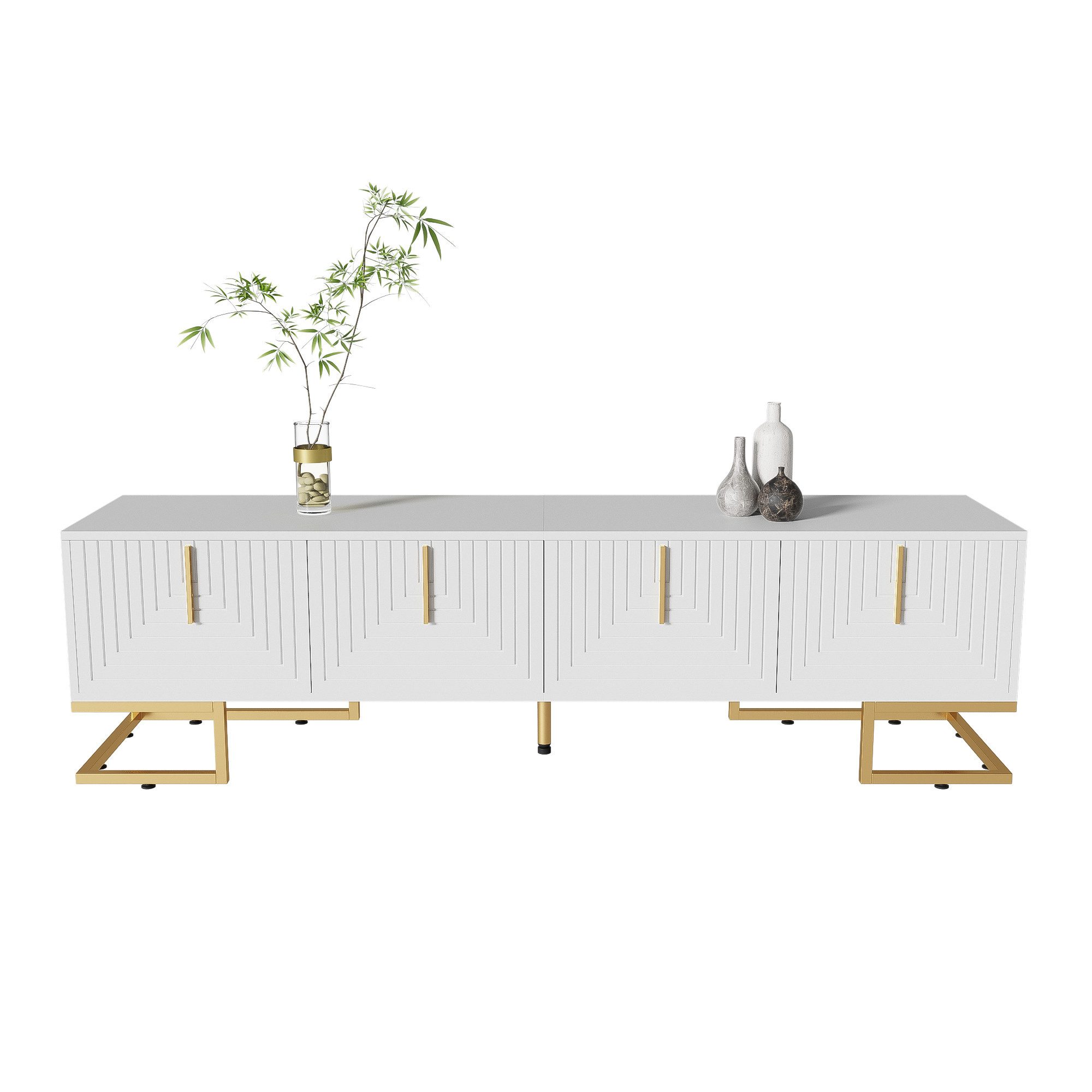 Merax Lowboard mit vier Türen und Einlegeböden, TV-Schrank mit goldenen Met günstig online kaufen