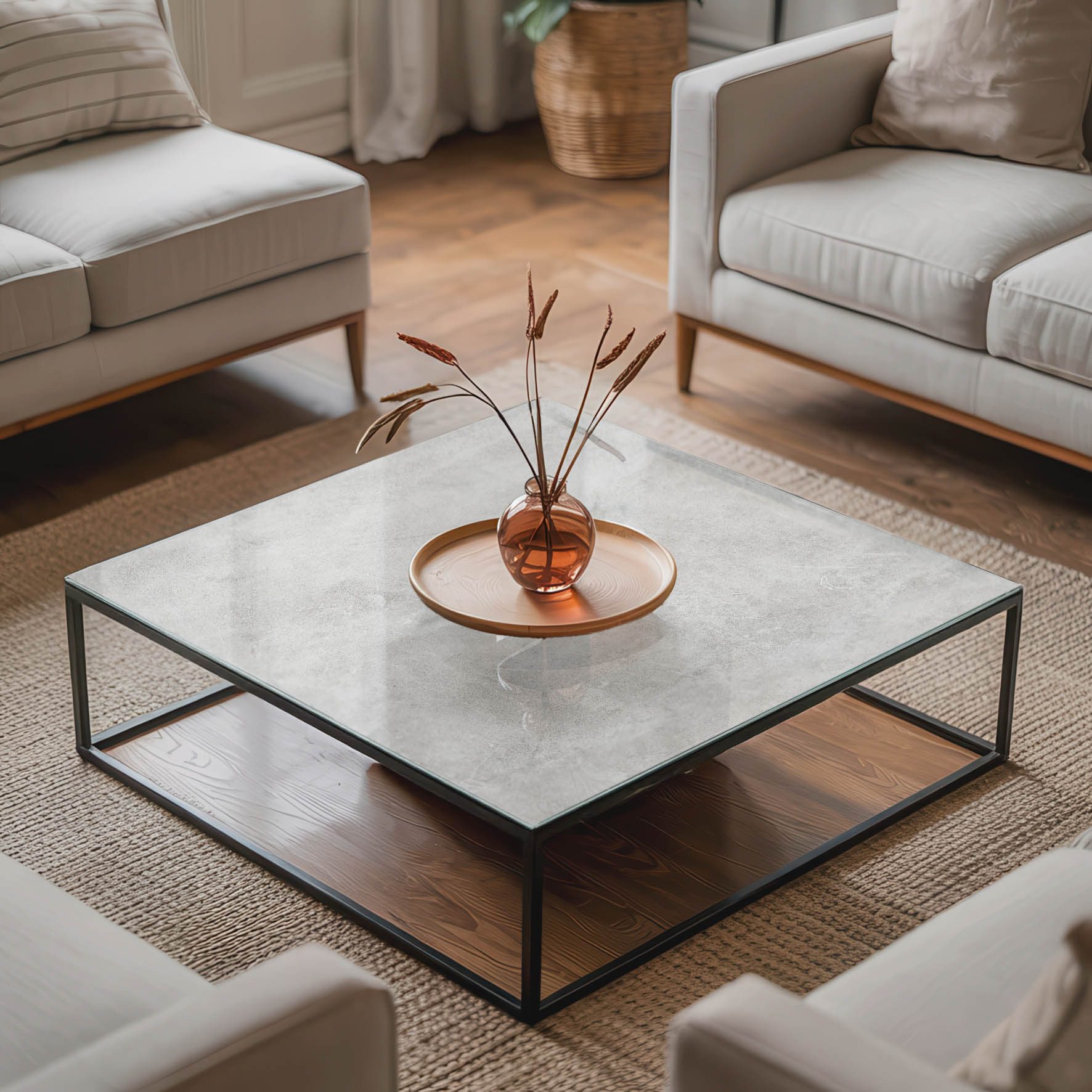 Tulup Tischplatte Glasplatte für Couchtisch Betonstruktur mit Kratzern Glas Tischplatte