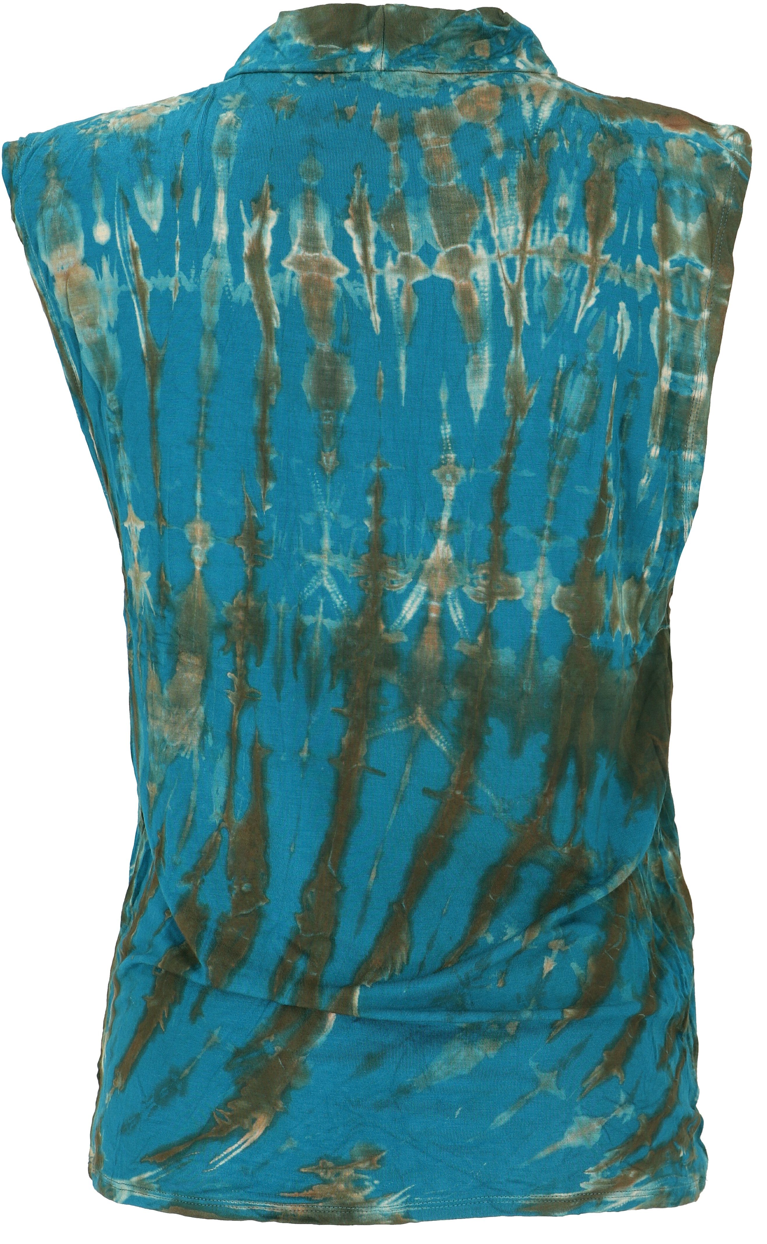 Guru-Shop T-Shirt Batik Hippie T-Shirt mit Halsband - türkisblau Festival, günstig online kaufen