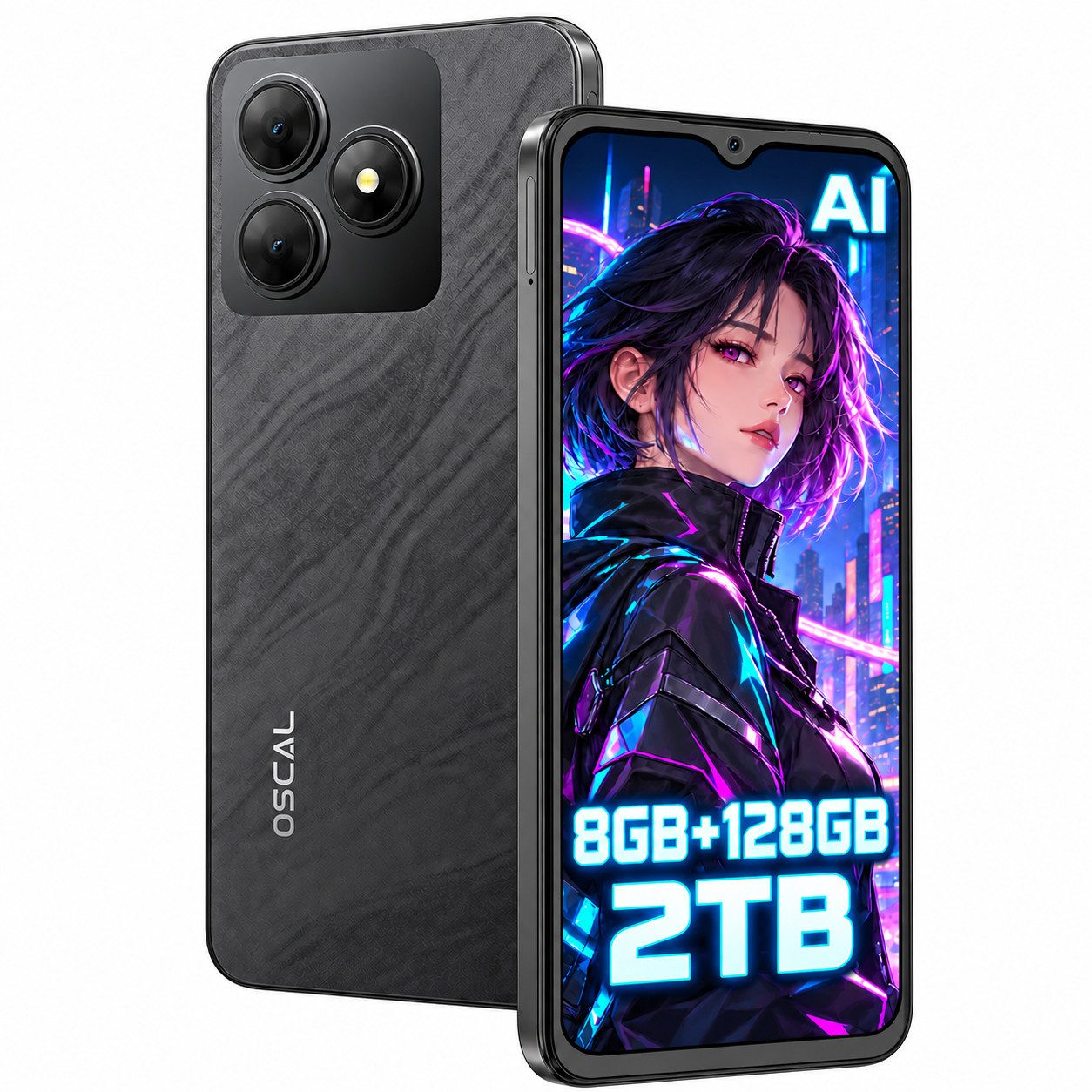 OSCAL FLAT 2 Smartphone ohne Vertrag, 128/256 GB, 6,56 Zoll, 4G Smartphone (6,6 Zoll, 128 GB Speicherplatz, 13 MP Kamera, 5000 mAh, Android 14, Gemini AI, Fingerabdruck, Dual SIM 4G)