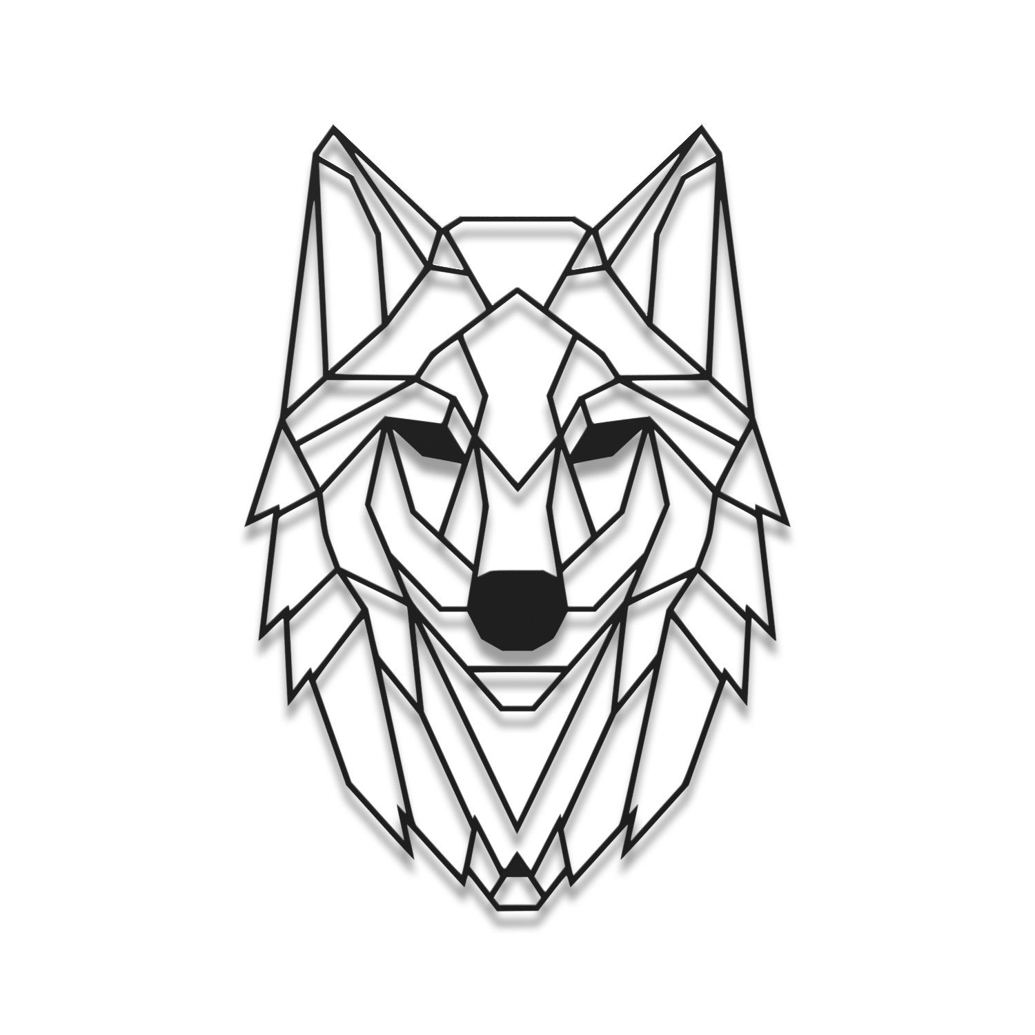 teileplus24 Wanddekoobjekt DS05 Wanddeko Metall Wandbild Metallbild 40 x 58 cm Wolf 3D Schwarz