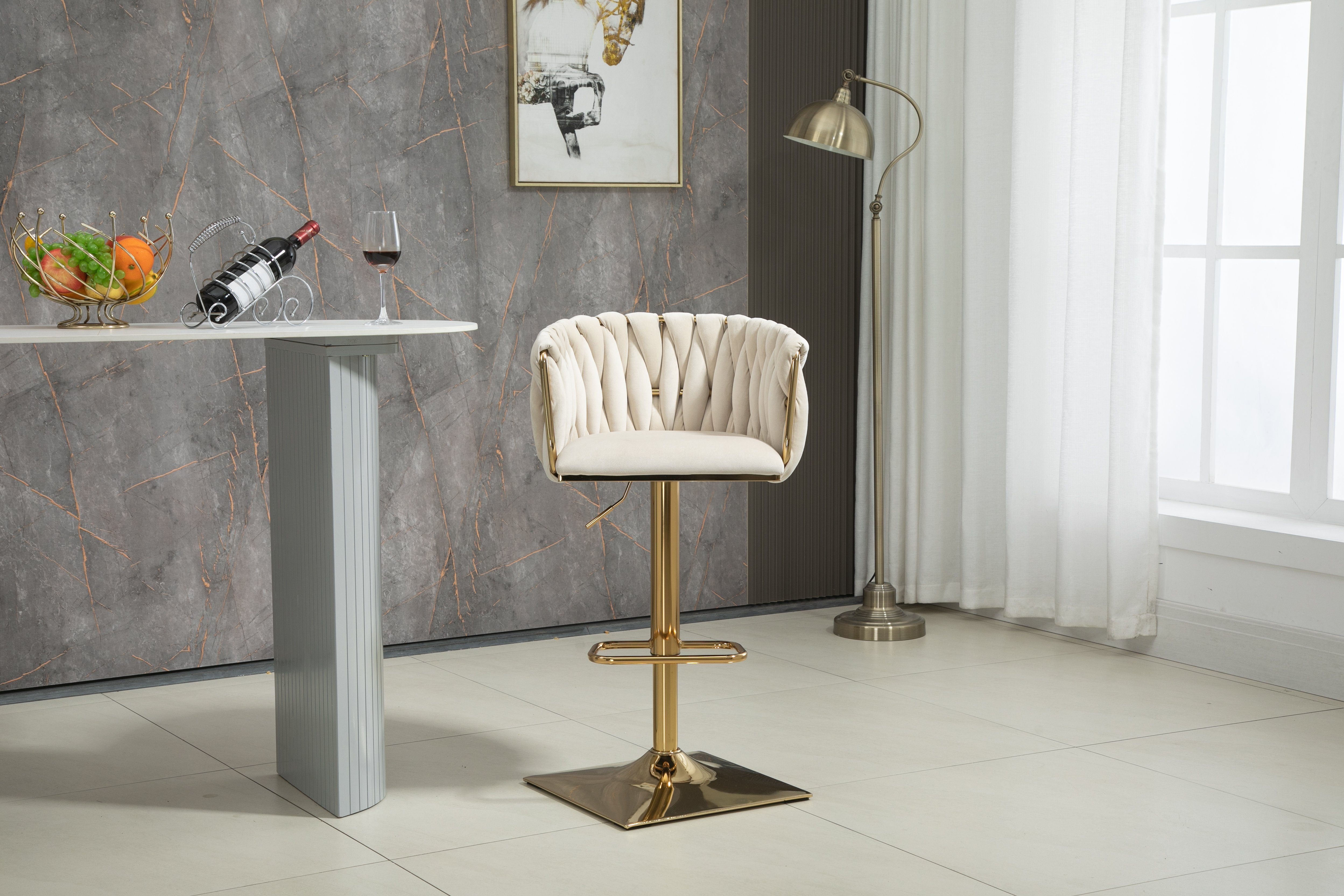 Odikalo Barhocker 2er Barstühle drehbar verstellbar mit Fußstütze Sockel Samt mehrfarbig, 57*43*70cm – Bild 5 von 5