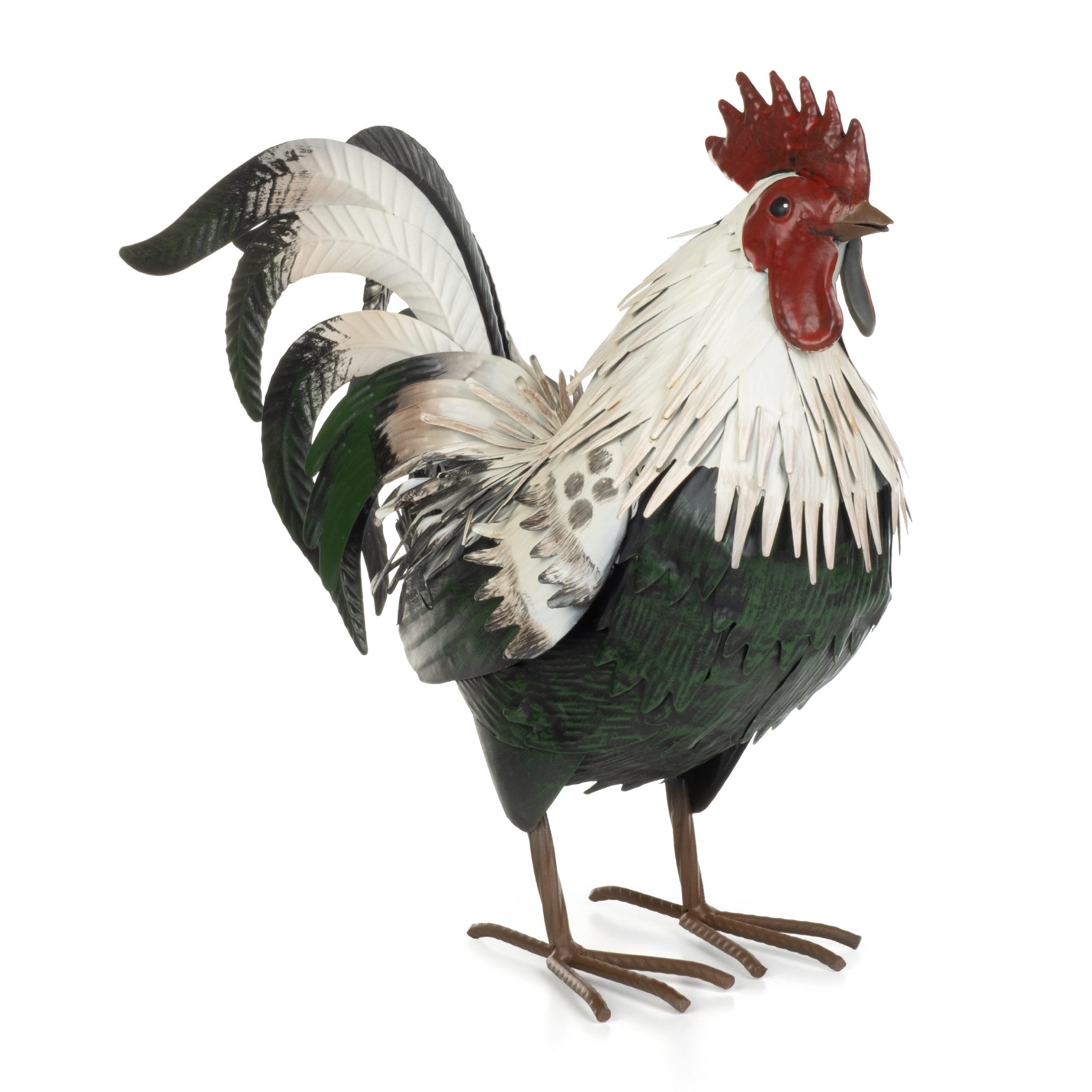 Moritz Gartenfigur Hahn Grün-Weiß H 38 cm Metall handbemalt Hühnerfigur Landhaus Vintage, (1 St), Indoor und Outdoor