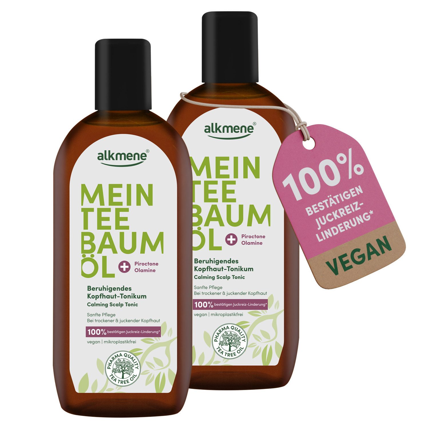 alkmene Haartonikum 2x Teebaumöl Kopfhaut Tonikum Juckreiz Linderung 100% bestätigt vegan, 2-tlg.