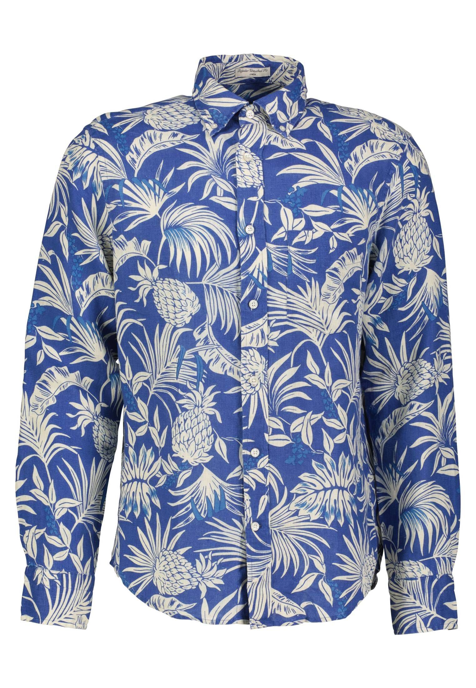 Langarmhemd Herren Hemd aus Leinen Regular Untucked Fit