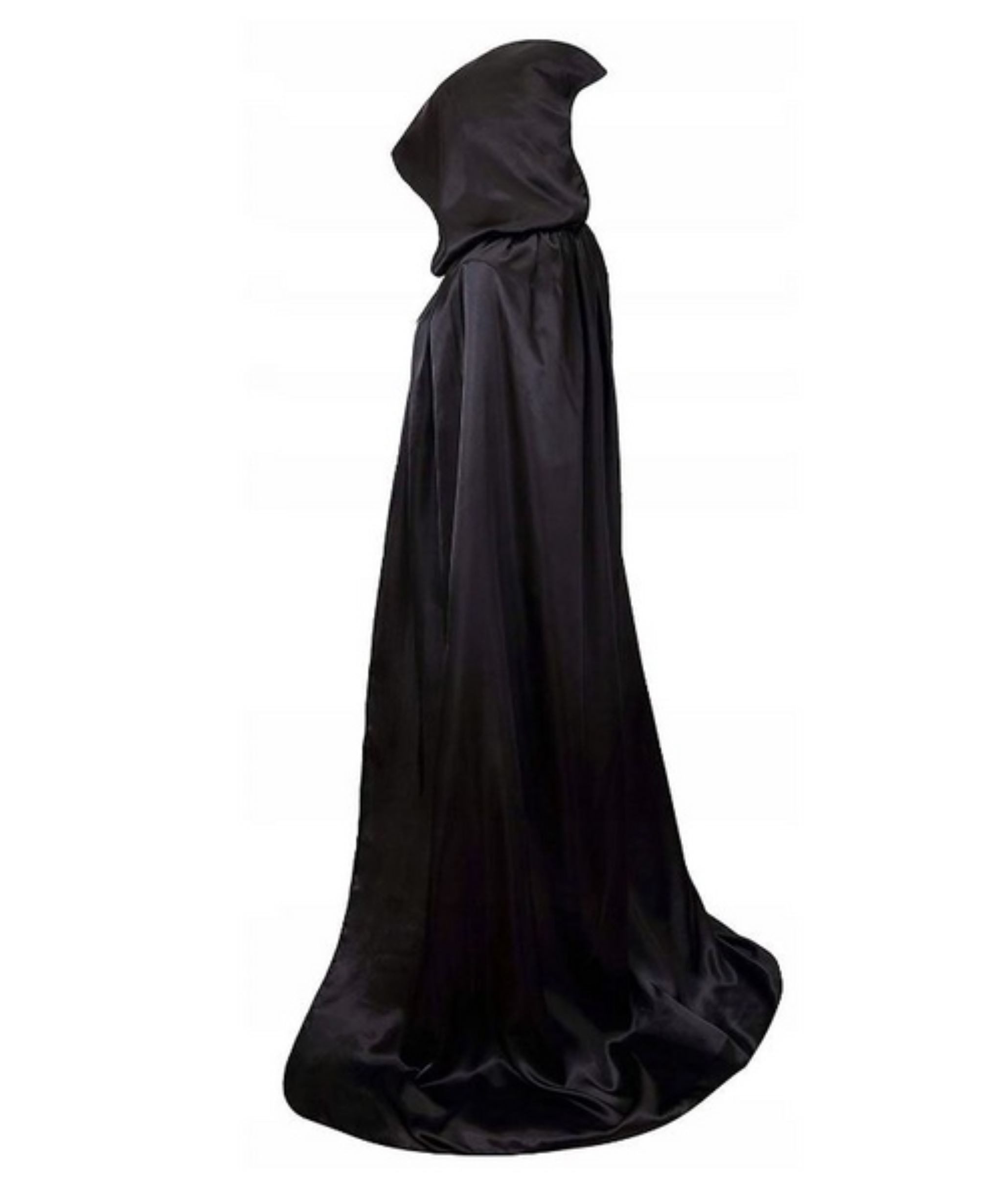 partydeco Kostüm Schwarzer Umhang mit Kapuze 140 cm für Vampir, Gotik, Halloween-Kostüm