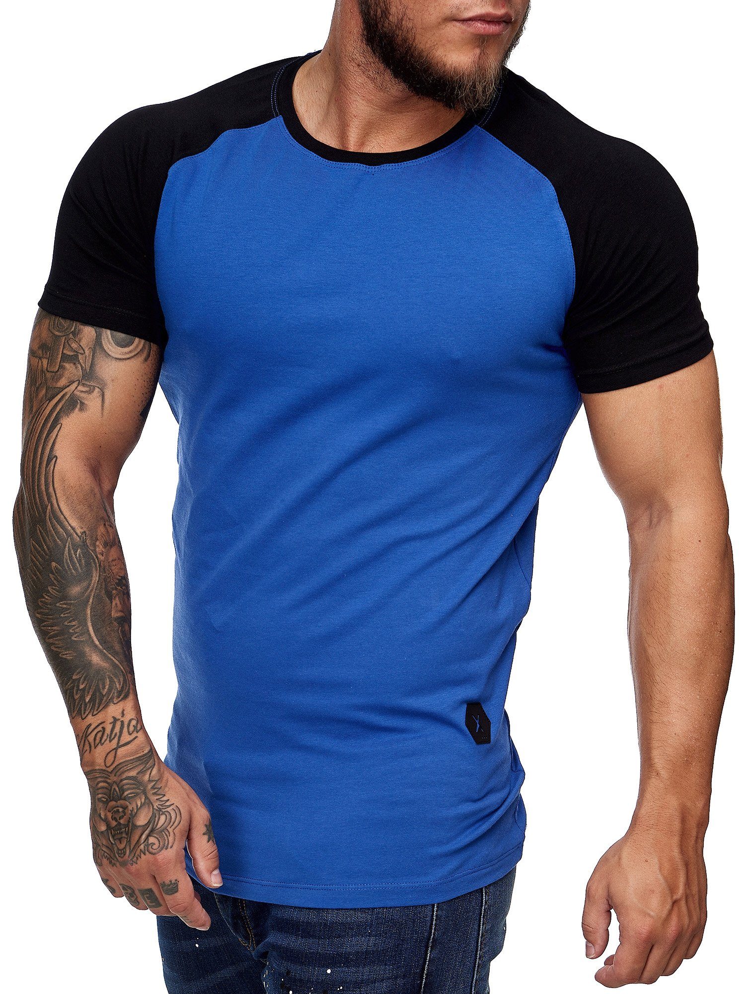 T-Shirt OneRedox Tee, Schwarz 1-tlg) Freizeit Polo (Shirt 2031ST Fitness Casual Blau Kurzarmshirt