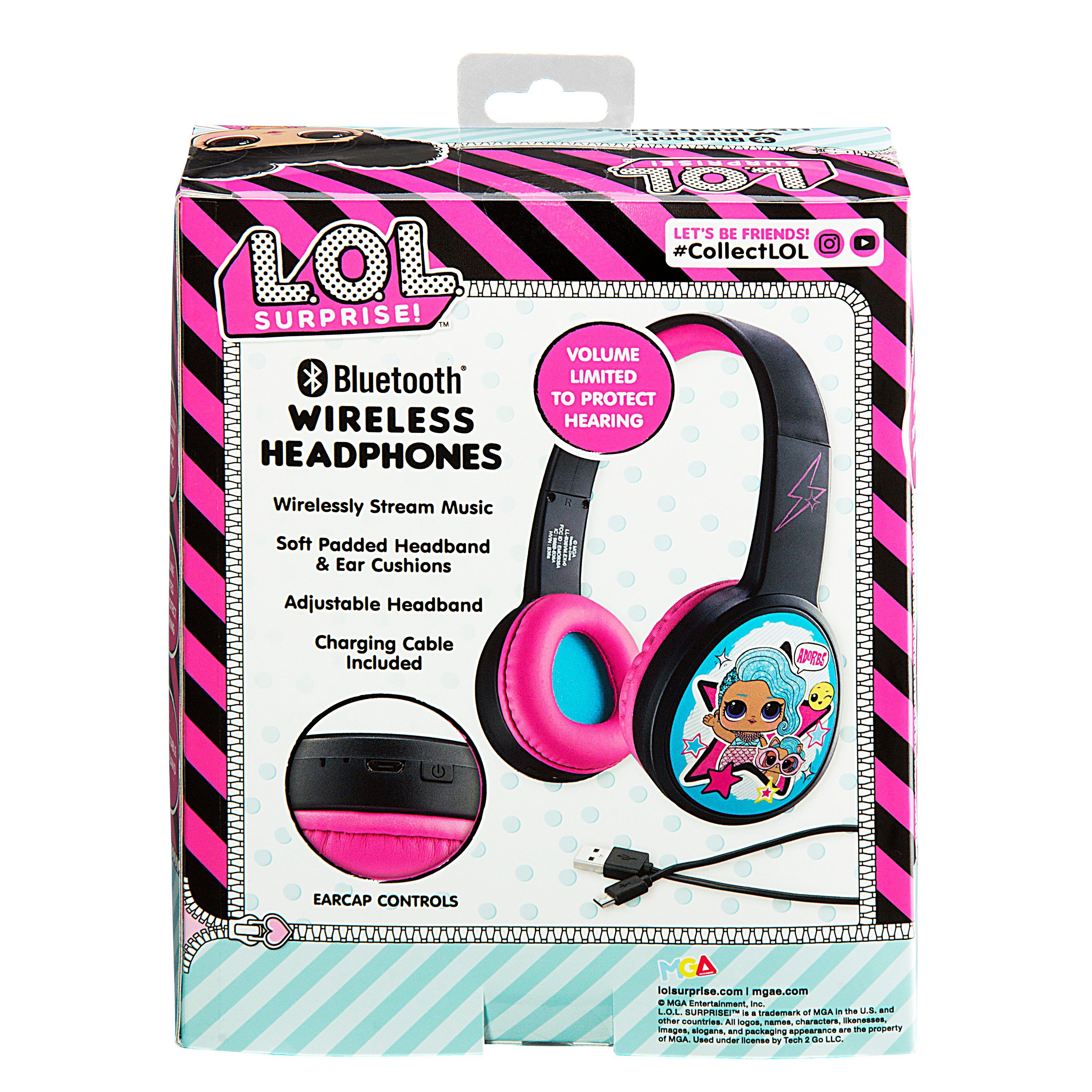 eKids LOL Surprise! kabellose gepolsterter (Lautstärkebegrenzung, größenverstellbarer Bluetooth-Kopfhörer Kopfbügel) Kinderkopfhörer