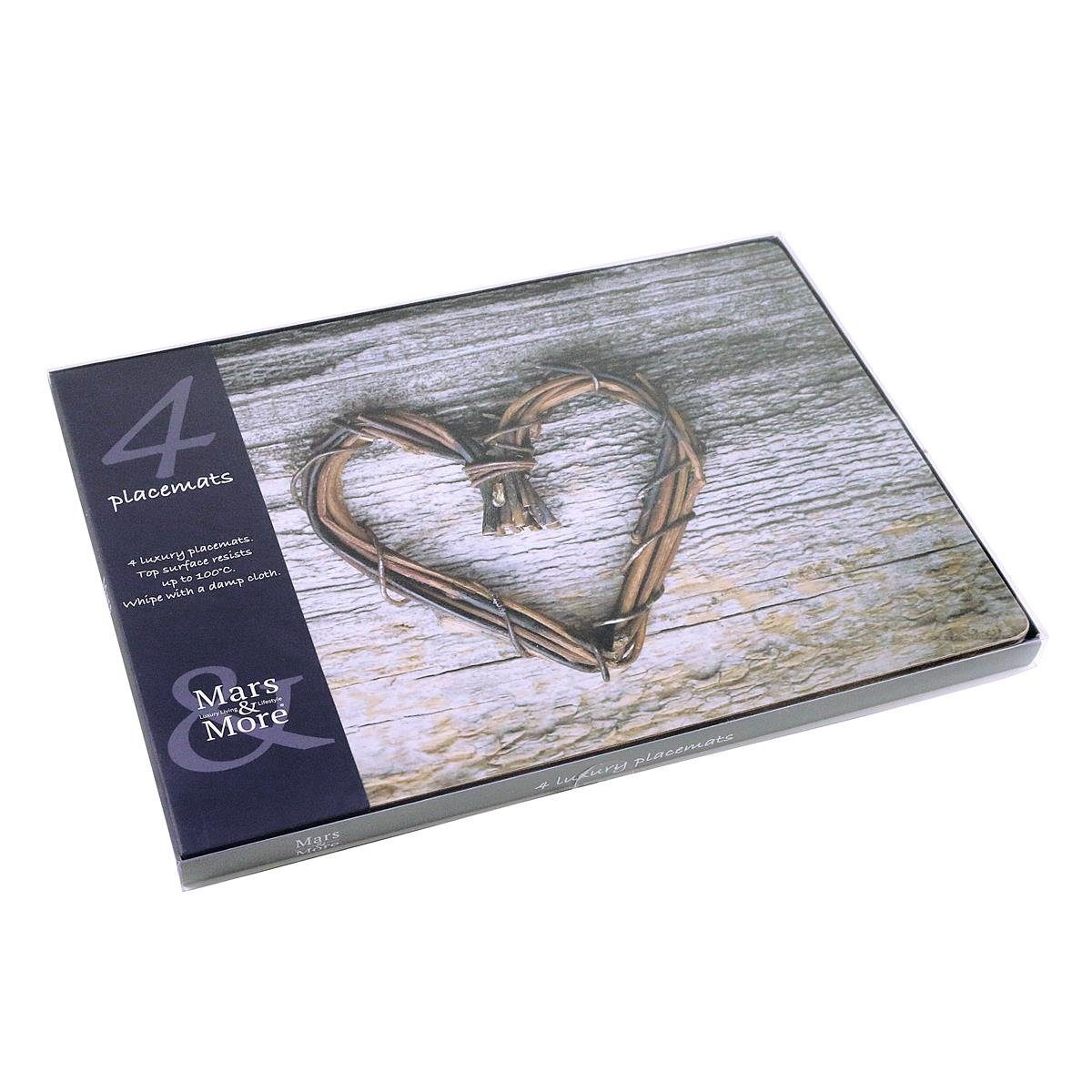 Platzset Mars & More 4-teiliges Tischset Weiden Herz Holz