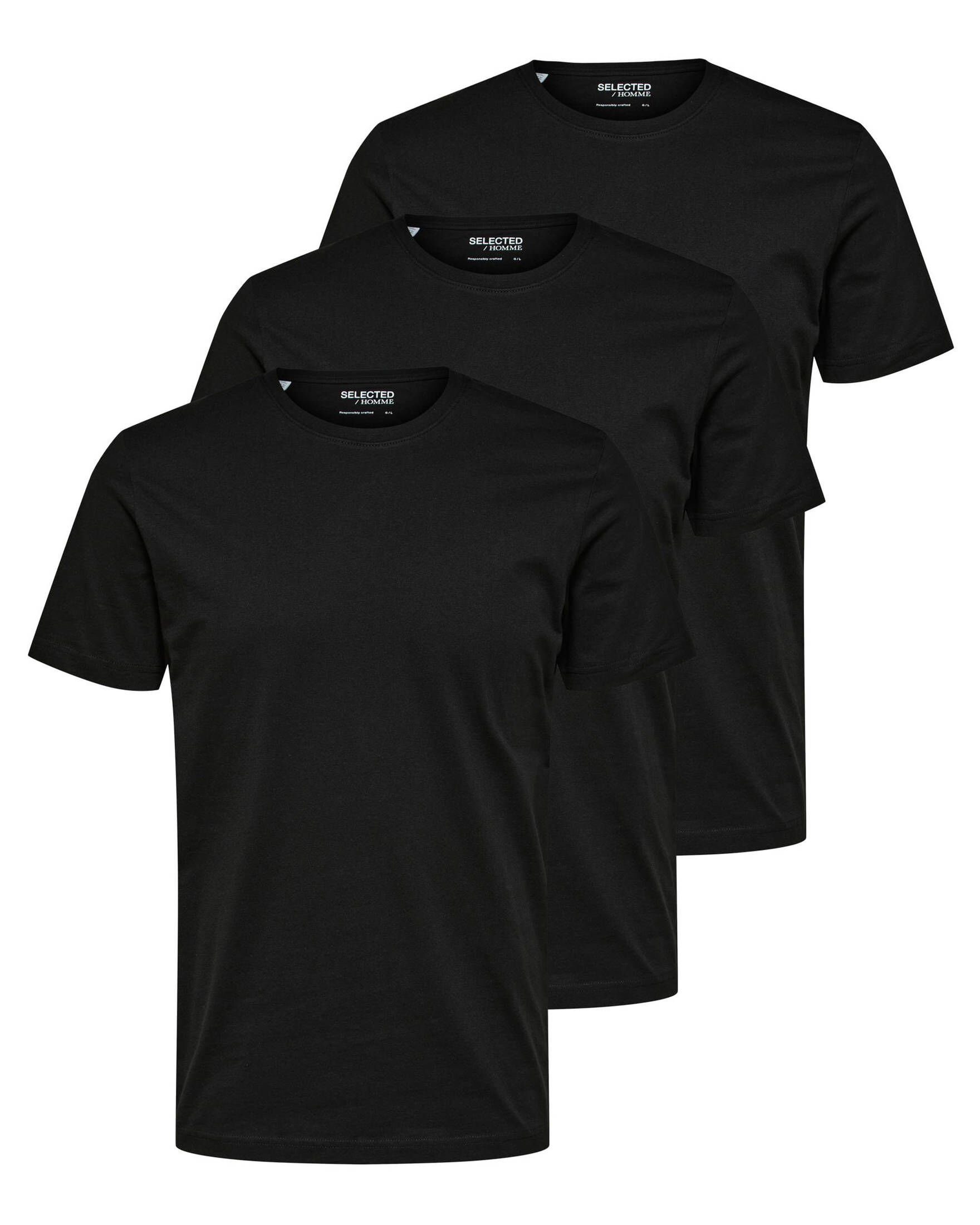 SELECTED HOMME T-Shirt Herren 3er Pack T-Shirts SLHAXEL (1-tlg) schwarz (15) | T-Shirts