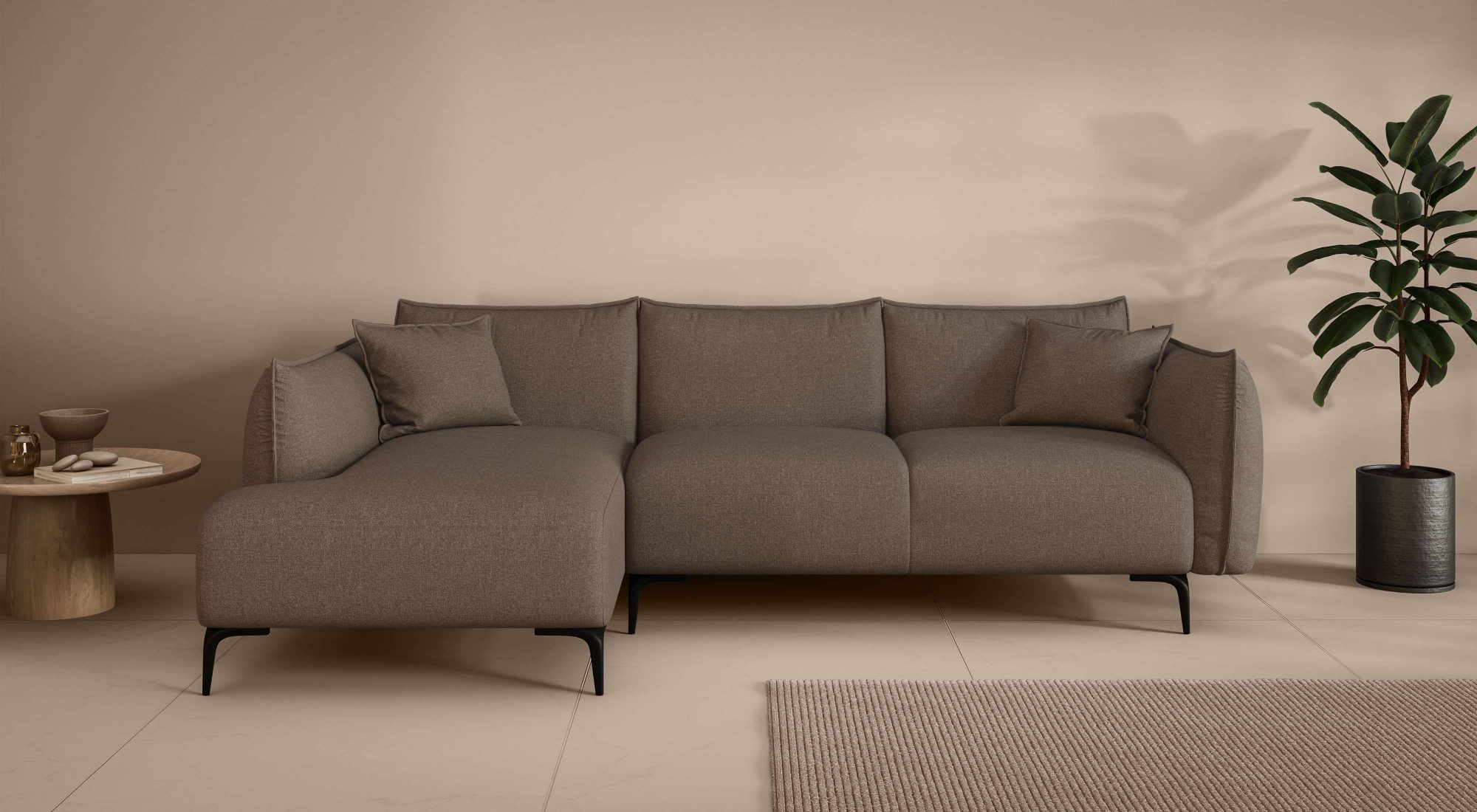 LeGer Home by Lena Gercke Ecksofa Adelita mit Ottomane links oder rechts bestellbar, B/H/T 270/97/168, L-Form mit Wellenunterfederung, enthält 2 Zierkissen