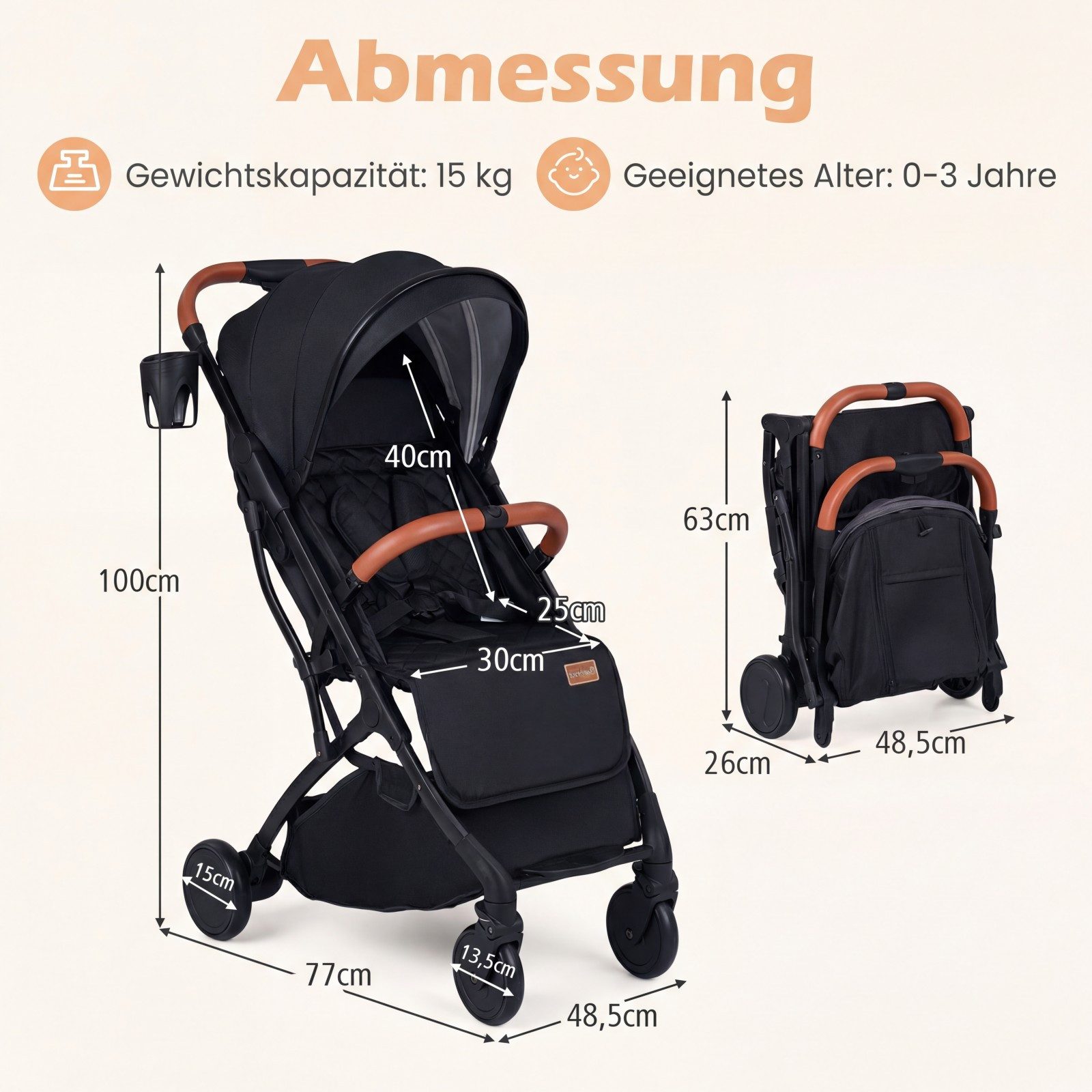 COSTWAY Kinder-Buggy, (1-tlg), Kinderwagen, Reisebuggy mit Regenschutz, klappbar