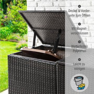 Green Yard Mülltonnenbox Doppel Mülltonnenabdeckung 2 Mülltonnen 111 x 65 x 104 cm Rattan-Optik (1 Stück, Mit Magnetverschluss), Deckel und Vorderseite zum Öffnen