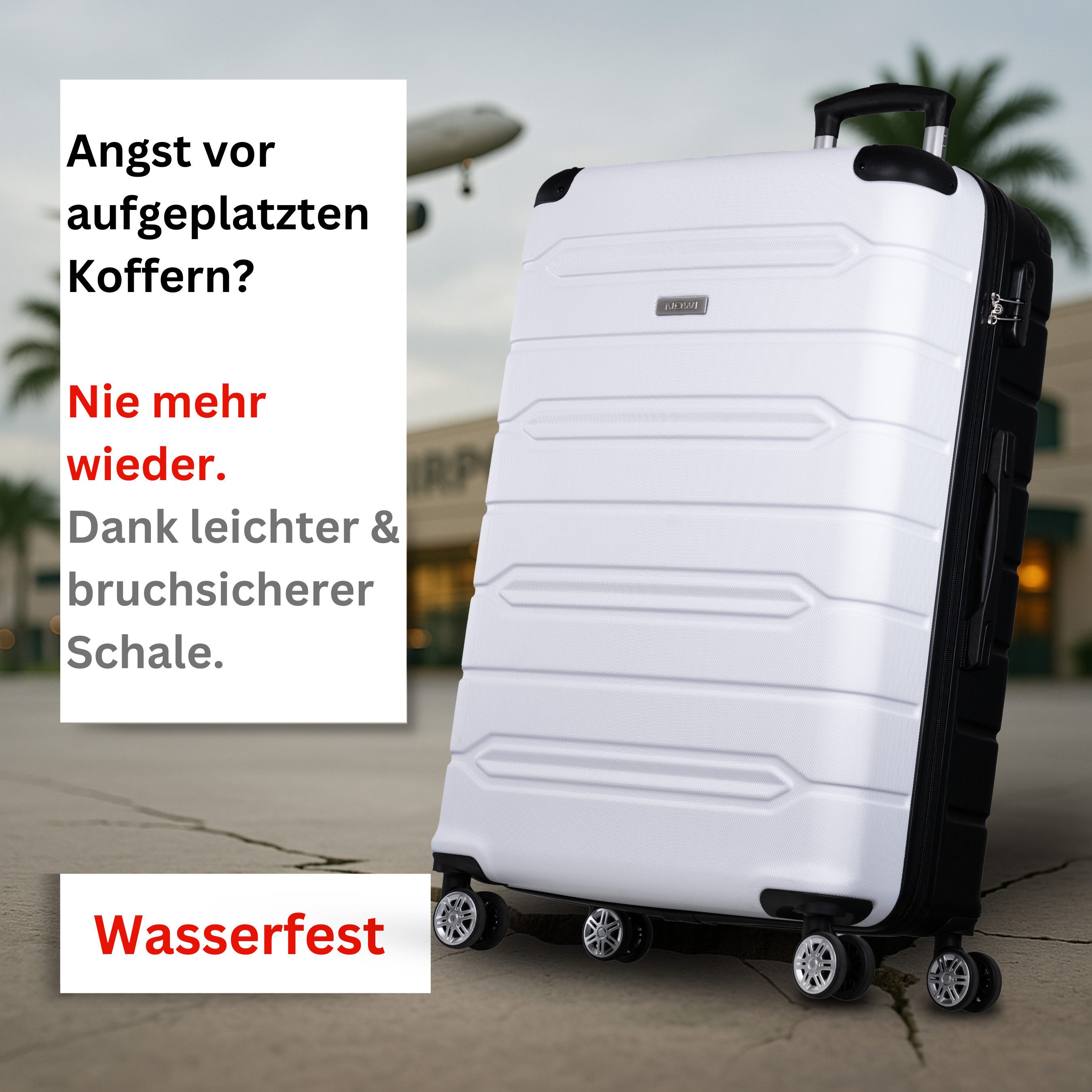 NOWI Hartschalen-Trolley Koffer Hartschalenkoffer mit Zahlenschloss & 8 Rollen Trolley, Zahlenschloss