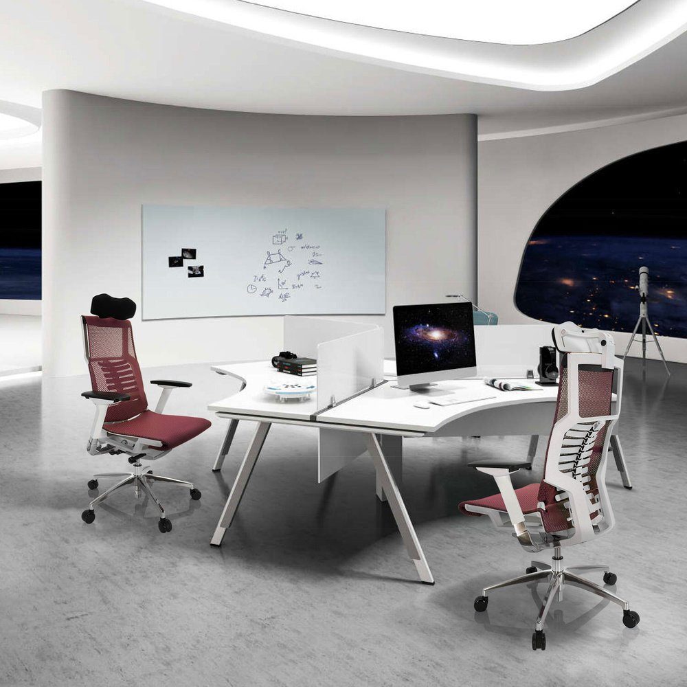 hjh OFFICE Schreibtischstuhl (1 Rot I Bürostuhl ergonomisch Drehstuhl End St), WHITE Netzstoff DYNAFIT High