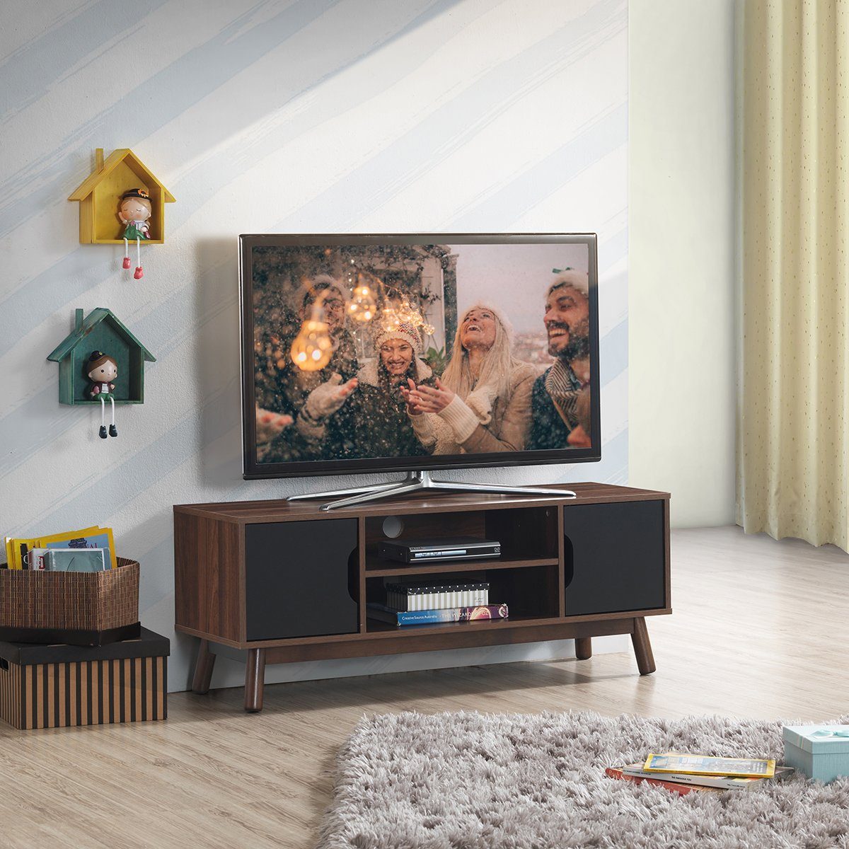COSTWAY TV-Schrank offenem mit x cm 39 Türen 120 & Schwarz cm Regal