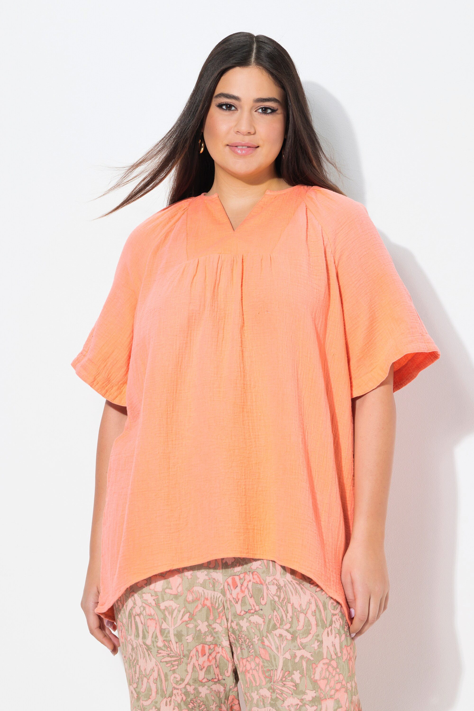 Ulla Popken Tunika Musselin-Bluse A-Linie Tunika-Ausschnitt günstig online kaufen