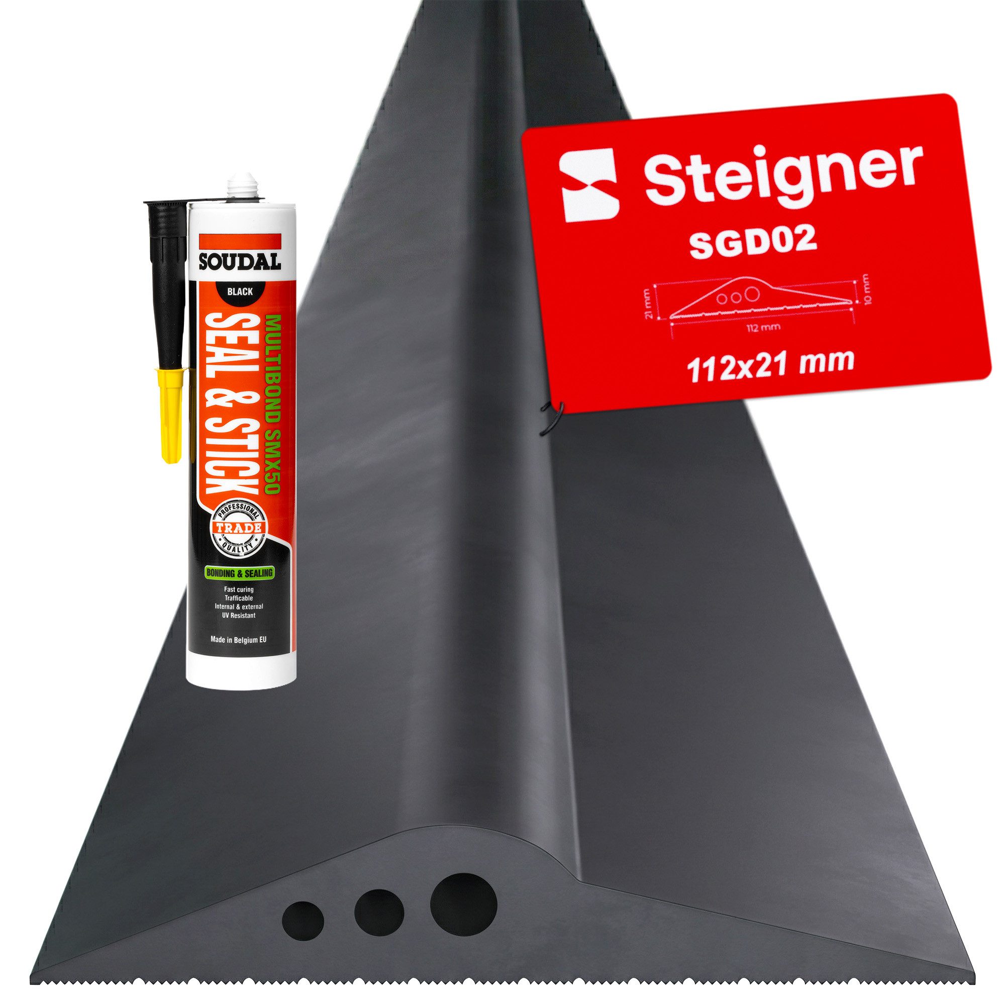 STEIGNER Dichtungsband Garagentor Bodenabdichtung 1m aus EPDM 112mm x 21mm SGD02, Schwellendichtungsset mit 1x Montagekleber, Türdichtung