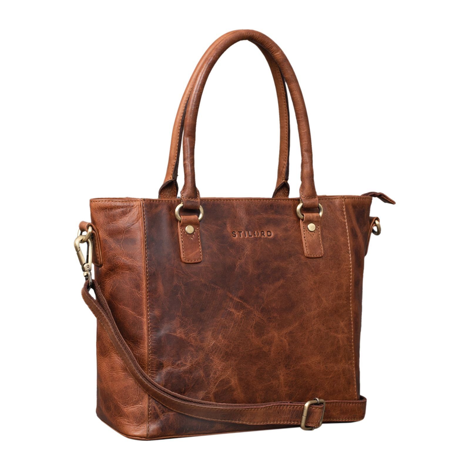 kara Handtasche Büro STILORD Leder Handtasche "Abigail" cognac STILORD Damen Shopper -