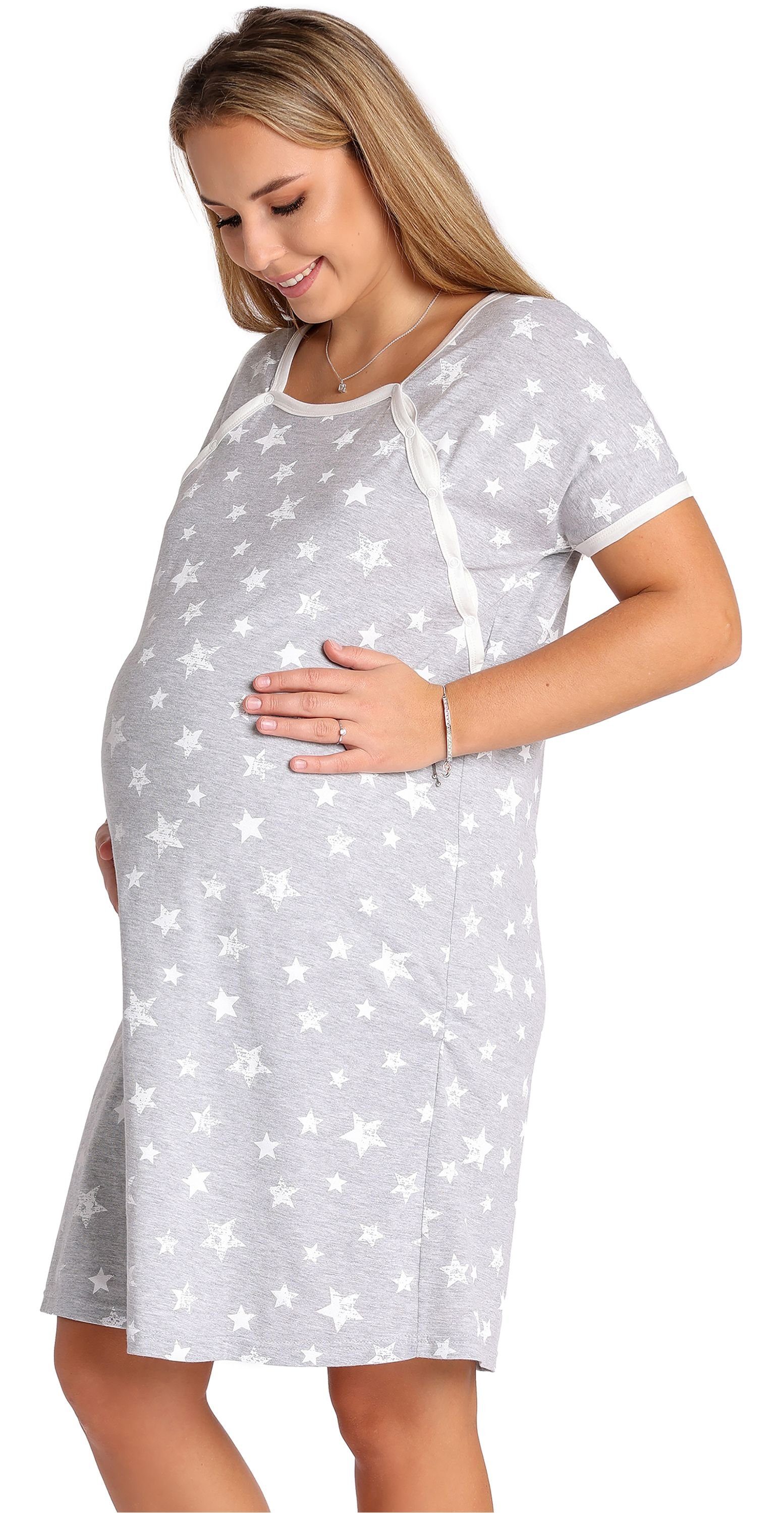 Be Mammy Umstandsnachthemd Damen Nachtkleid Umstandsmode Umstandsnachthemd Mutterschaft BE20-287 (1-tlg)