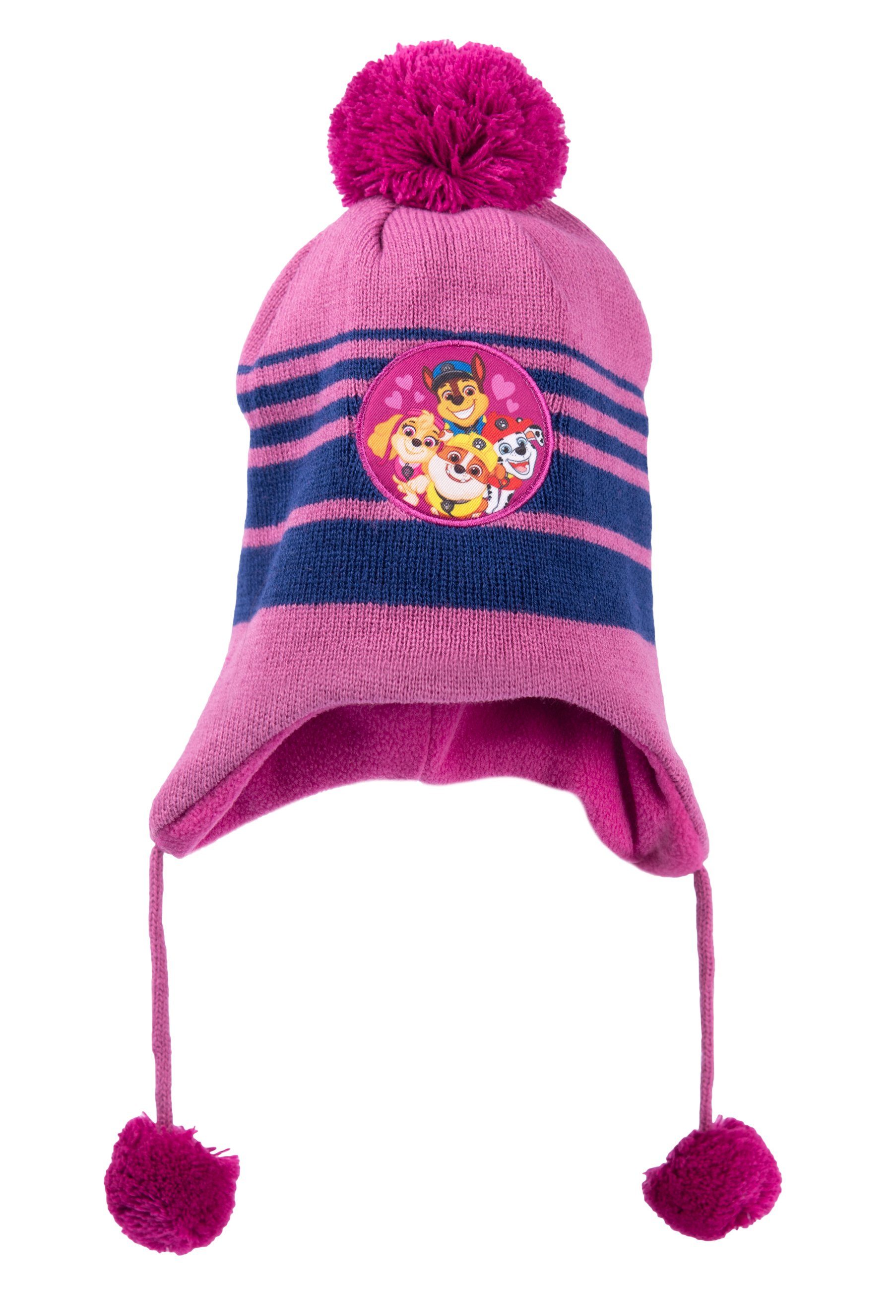 United Labels® Strickmütze Paw Patrol gestreift und mit Bommeln & Patch - Girls