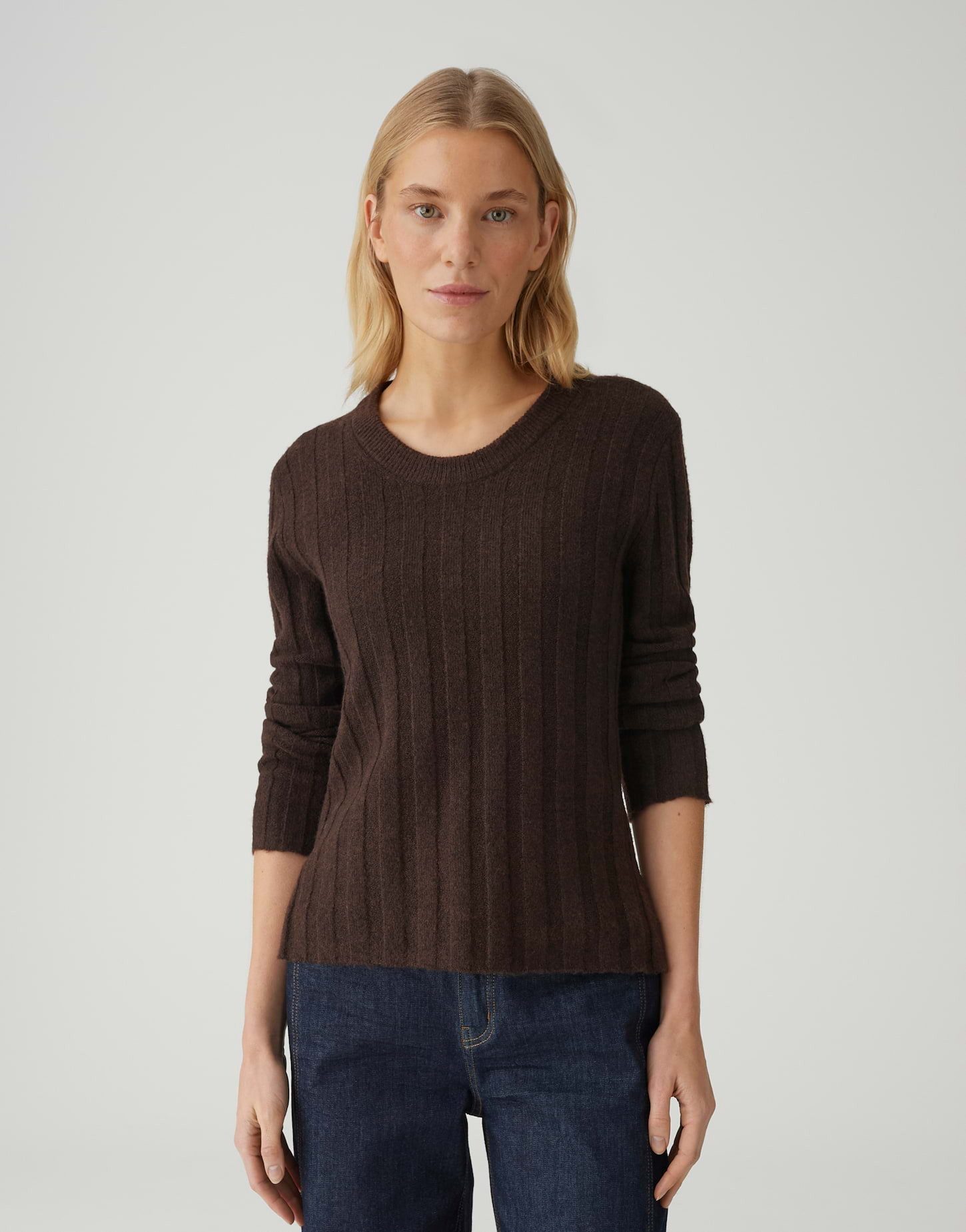 OPUS Strickpullover POLMI mit Wollanteil Schmale Passform, figurbetonter Schnitt, Langarm
