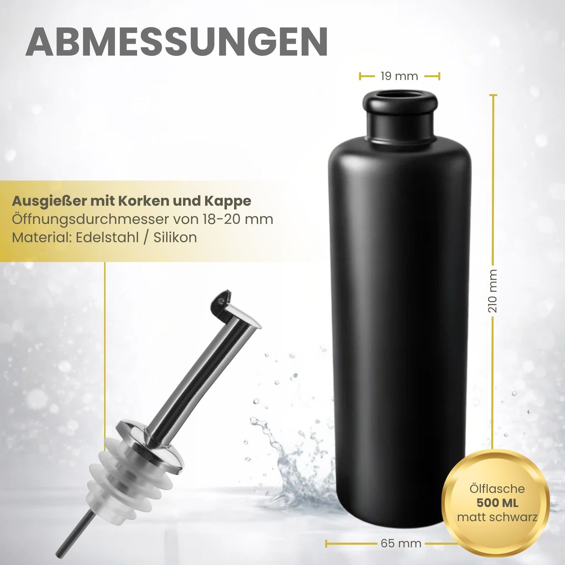 mikken Ölspender Keramikflasche 500 ml matt schwarz Ölflasche mit Edelstahl-Ausgießer, luftdicht, made in Germany, UV-Schutz, Dosierflasche, Likörflasche – Bild 5 von 5