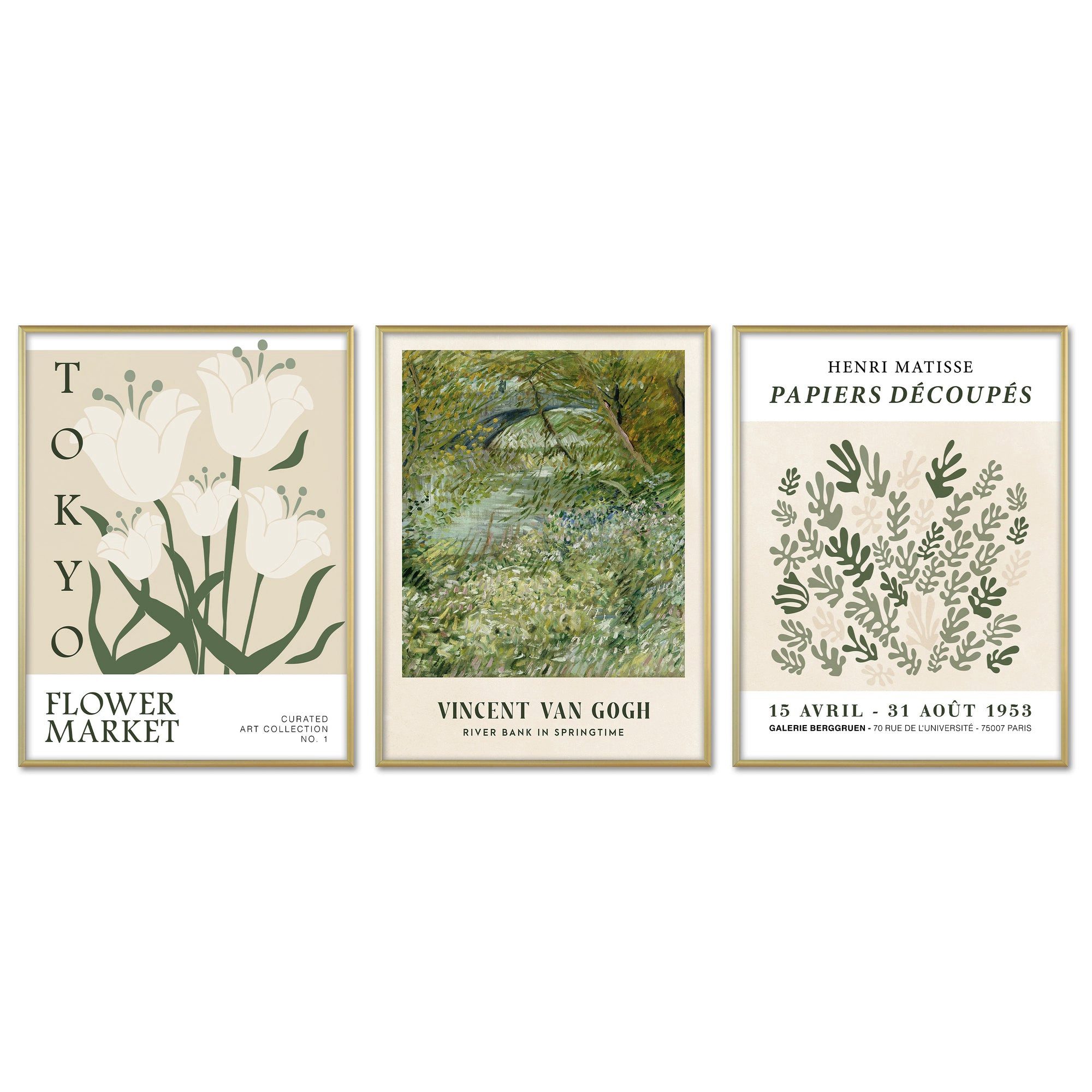 ARTFAVES Изображения-Collage Плакат Set - Art Galerie Green Botanic - 3 Deko Wandbilder grün, Pflan, (Wandbilder modern, 3 St)