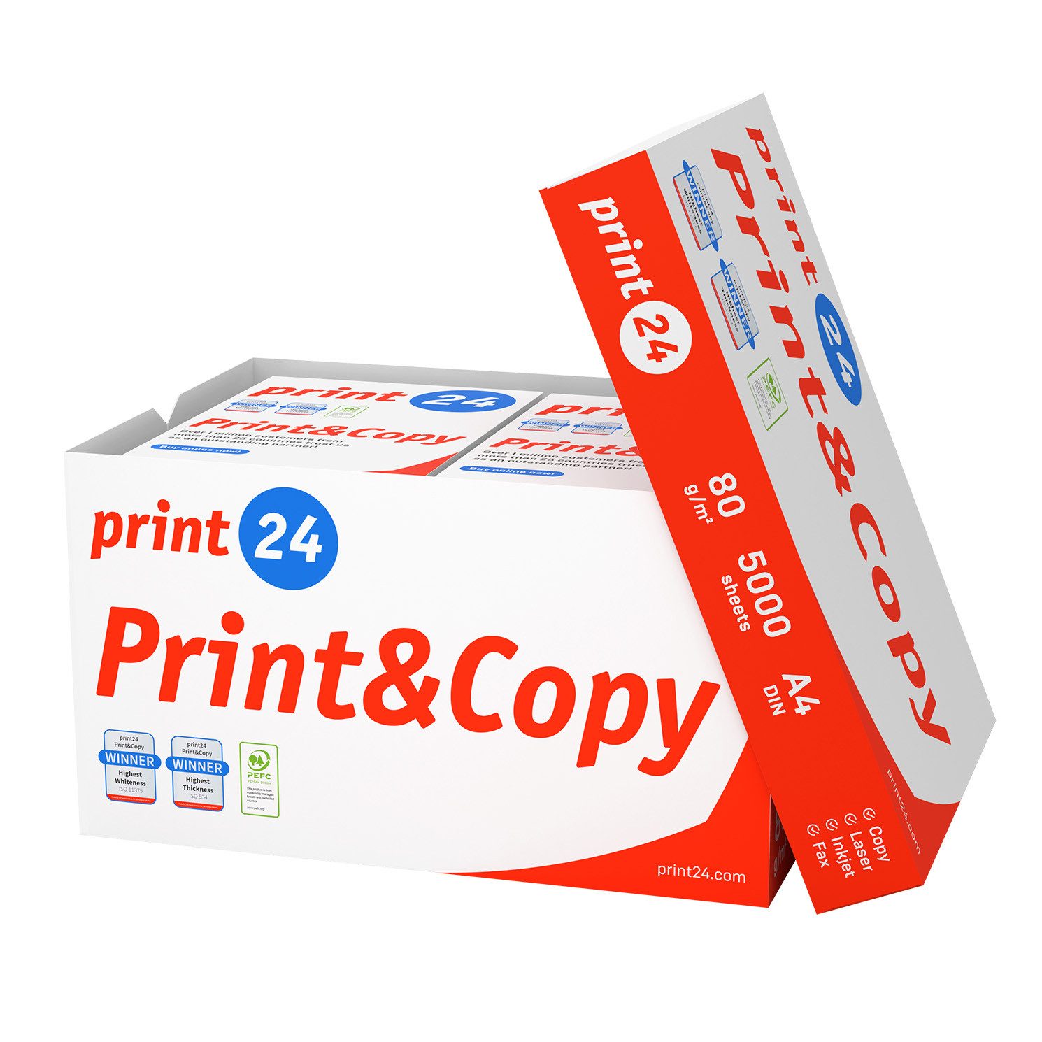 print24 Druckerpapier Kopierpapier 5000 Blatt A4 80g Premium Weiß PEFC zertifiziert
