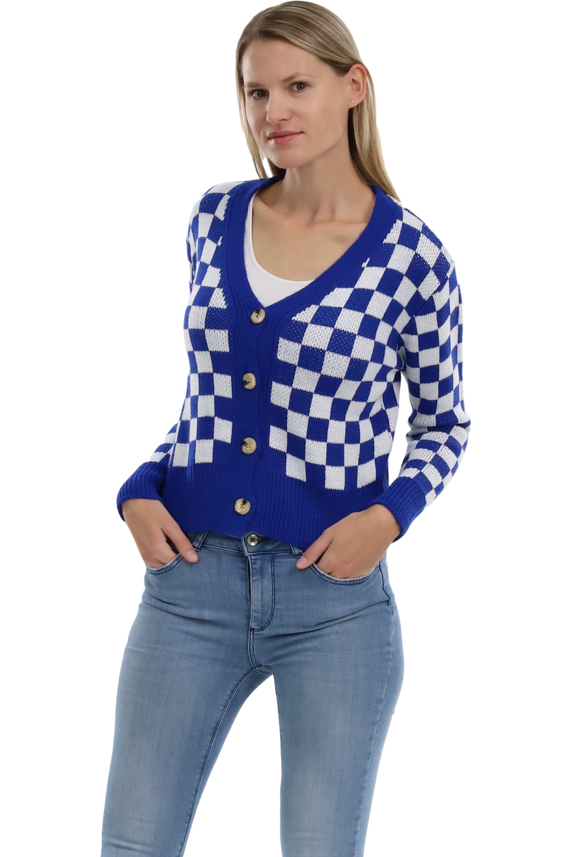 malito more than fashion Cardigan malito Damen Strickweste mit Knöpfen, Cardigan im eleganten Karodesig knöpfbare kurze Strickjacke im Karodesign