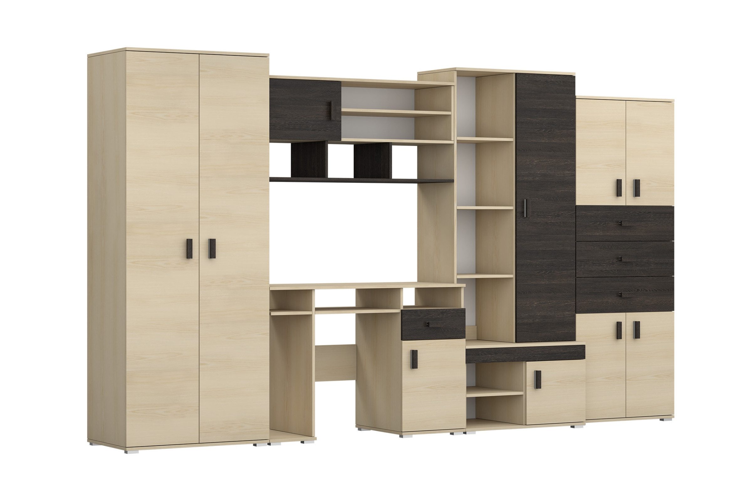 Deine Möbel 24 Jugendzimmer-Set NICO Wohnwand 350 cm mit Schreibtisch – Große Jugendzimmer, (Set, 1-tlg., Wohnwand Jugendzimmer in Esche / Eiche Canterbury Optik), inkl. Kleiderschrank, Regalen, Schubladen & Arbeitsplatz