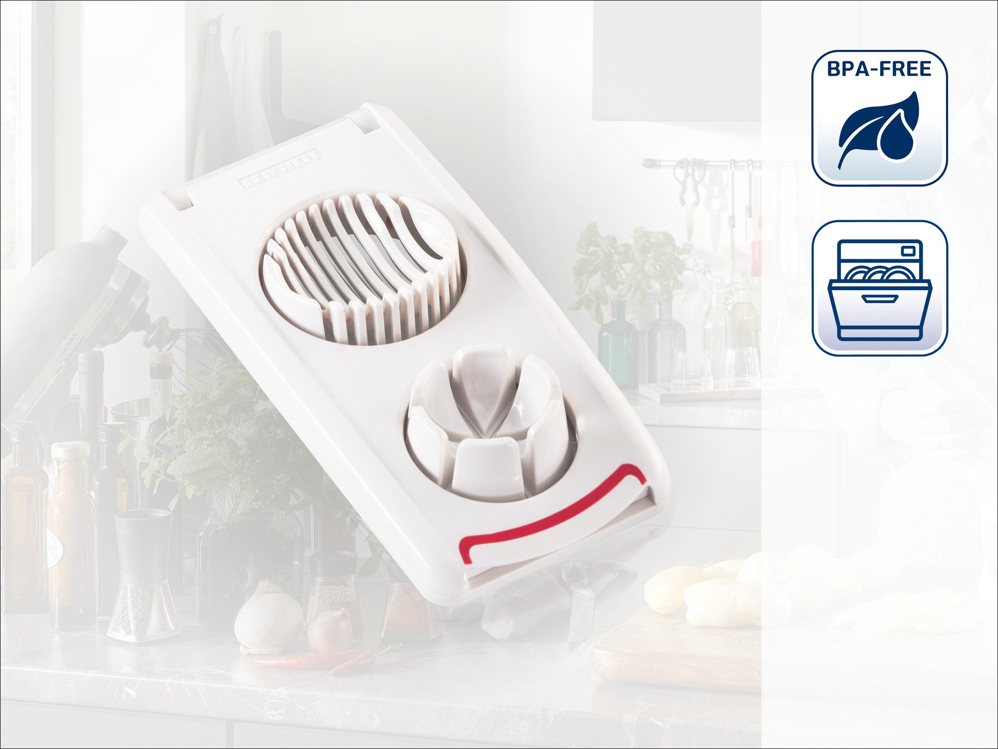 Leifheit Eierschneider Eierschneider Combi, (1-tlg), 3 Funktionen, Edelstahldrähte, Anti-Rutsch-Applikation