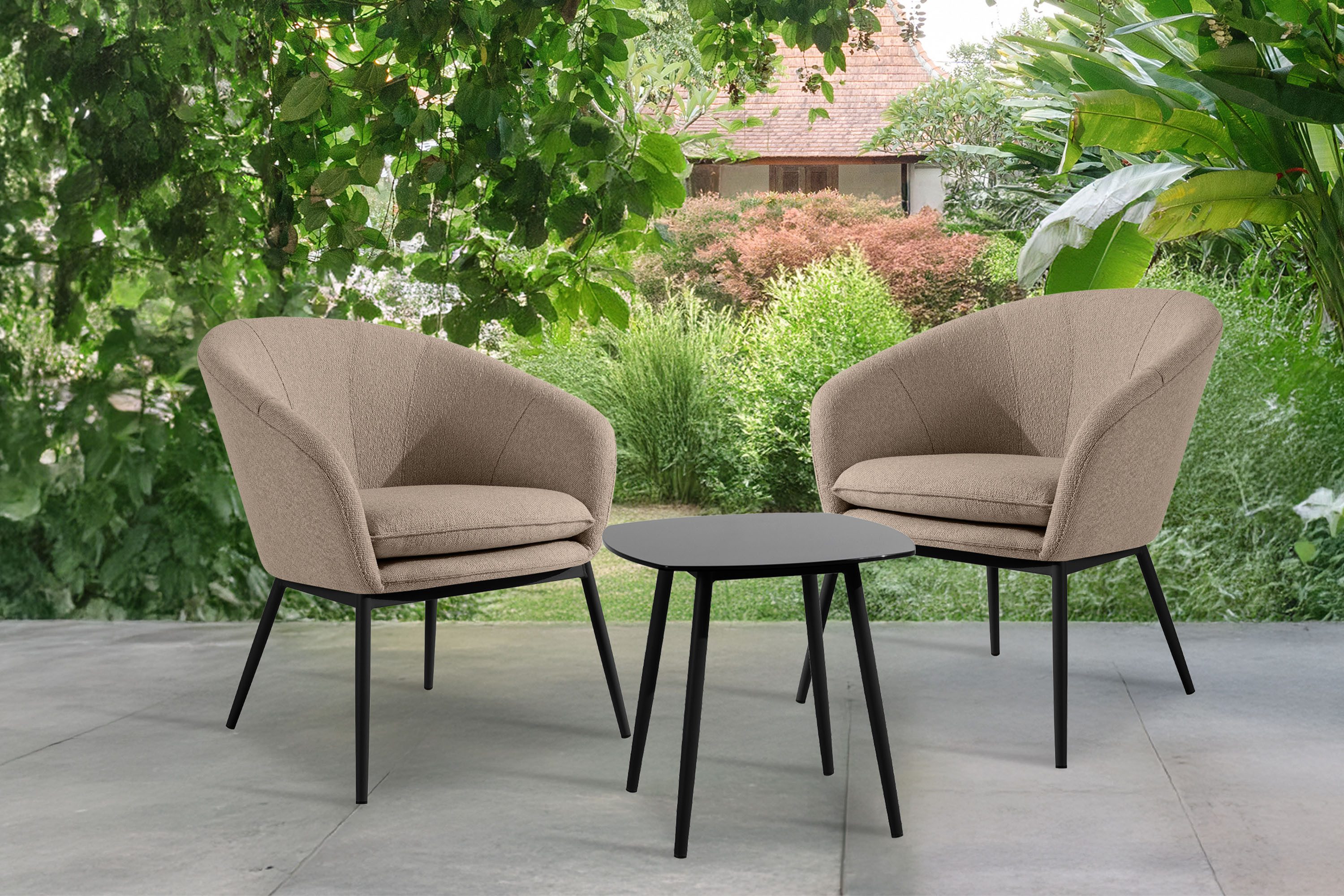 KONSIMO® Gartentisch SOLIS Balkontisch, Stahlgestell, hergestellt in der EU, Tischplatte aus gehärtetem Glas, Modern, pflegeleicht