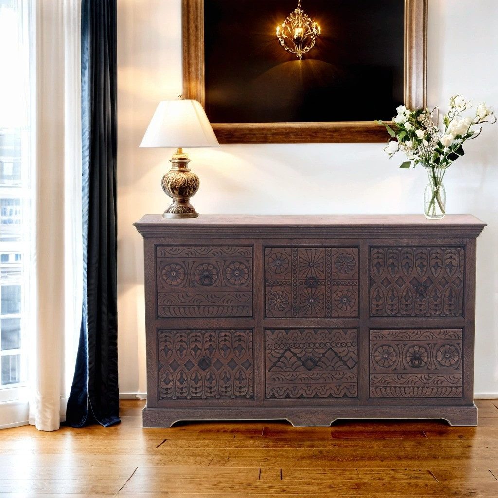 Marrakesch Orient & Mediterran Interior Kommode Vintage Sideboard Kommode mit Schubladen aus Holz Mapy (1 St), Handarbeit