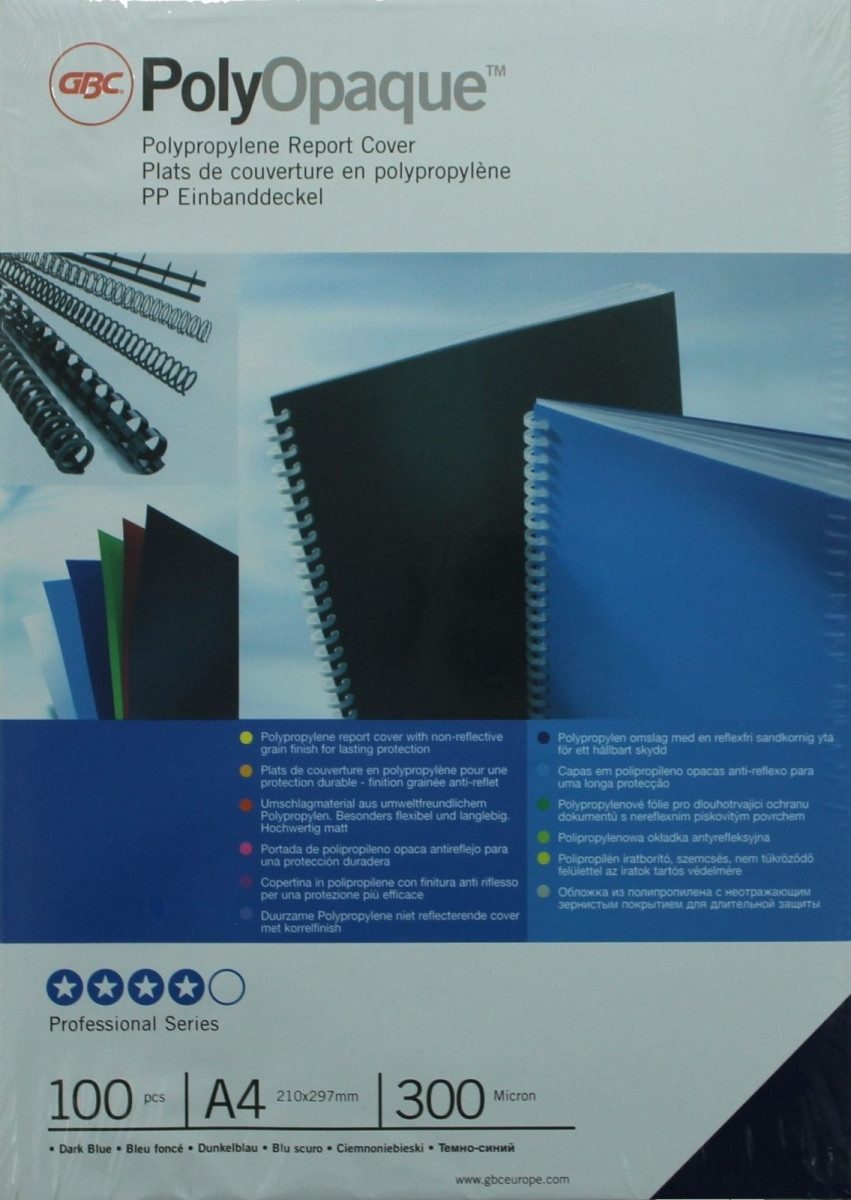 GBC Thermo-Bindemappe Umschlagfolie PolyOpak A4 300my PP blau VE=100 Stück, (