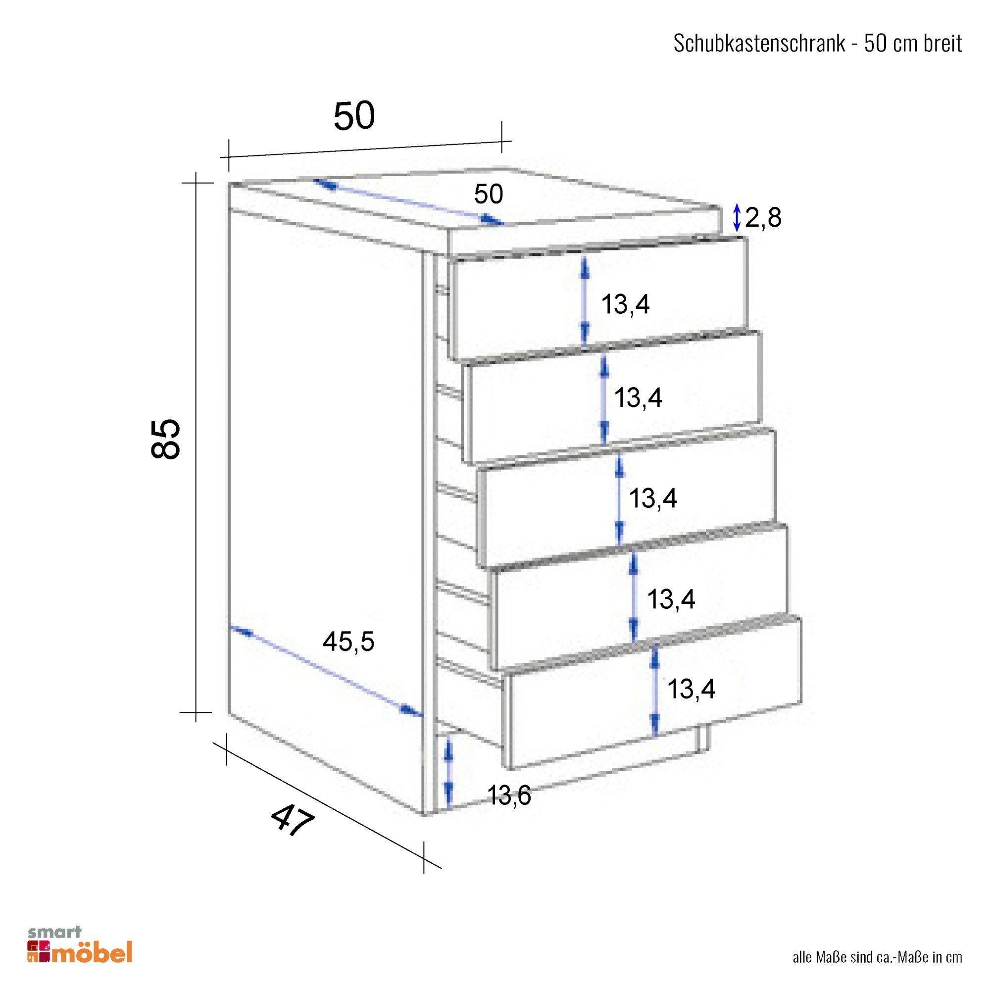 Flex-Well Schubkasten-Unterbau Schubkastenschrank 50 cm breit - Weiß – Rapido