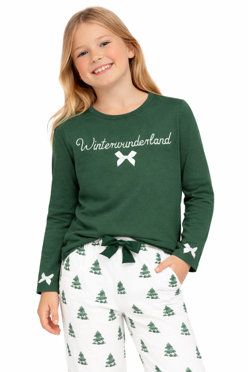 Louis & Louisa Pyjama Schlafanzug Kinder - WINTERWUNDERLAND - tanne/weiß