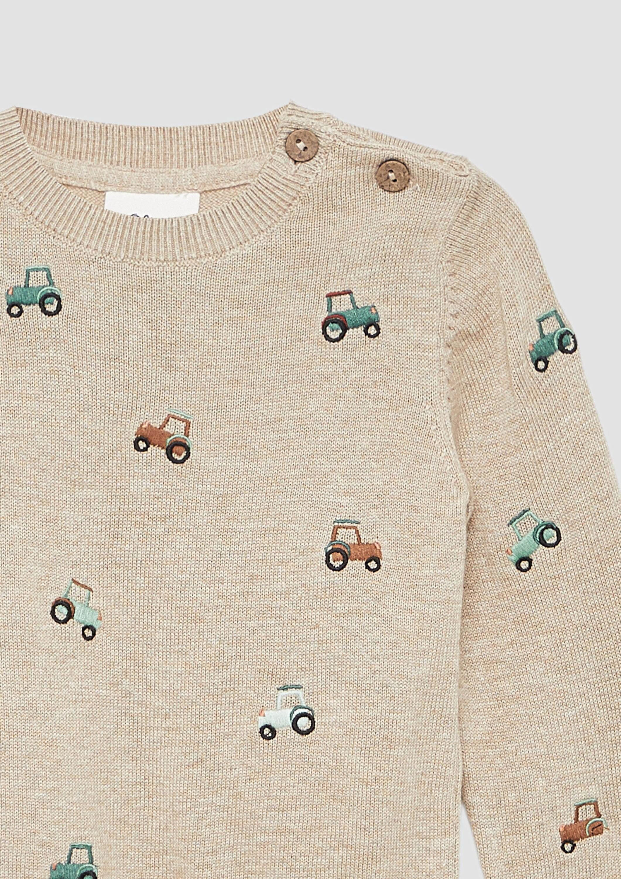 s.Oliver Longpullover Strickpullover Feinstrickpullover mit Traktor-Stickerei