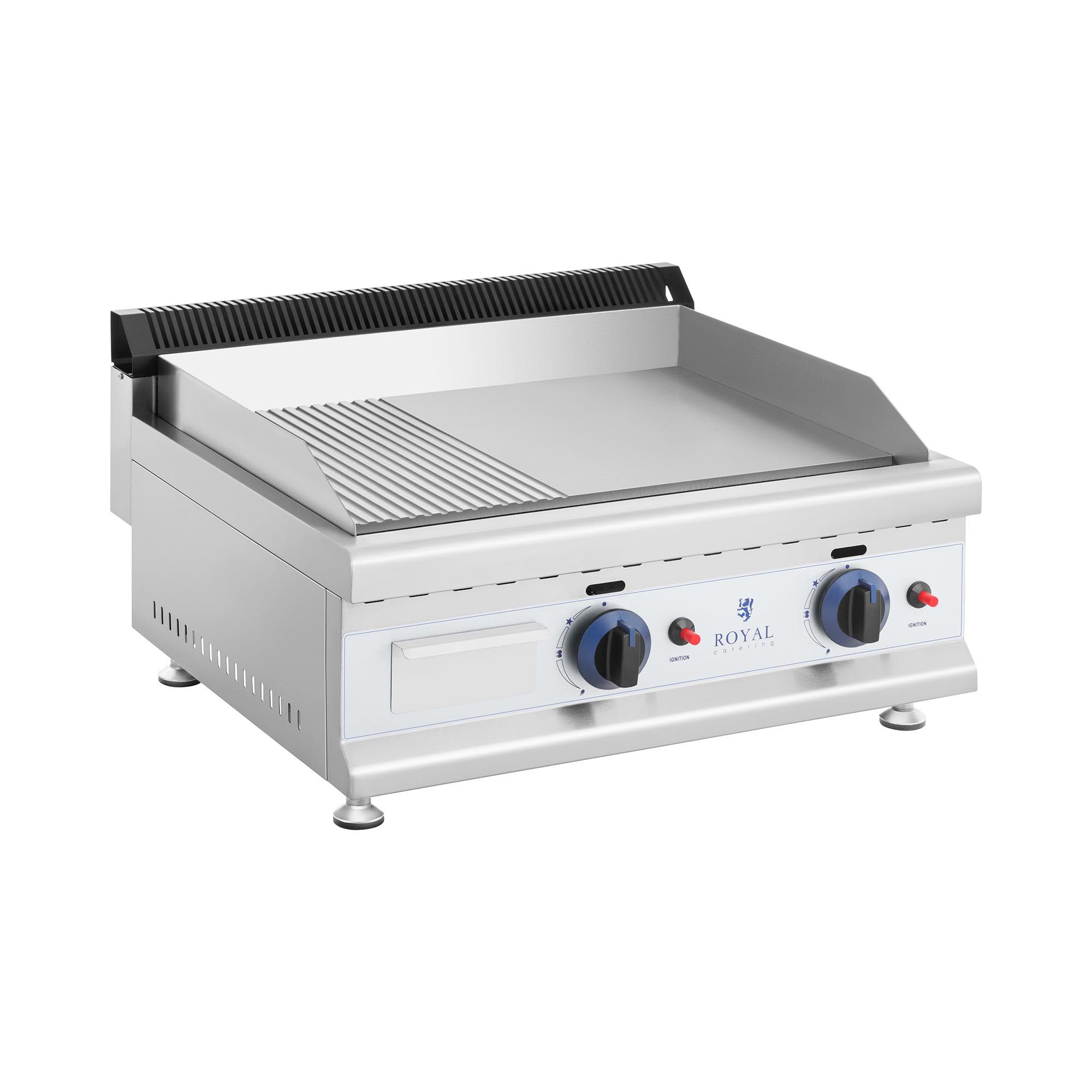 Royal Catering Gasgrill Doppel Griddleplatte 2 x 3100 W glatt geriffelt 60x40cm Propan Butan