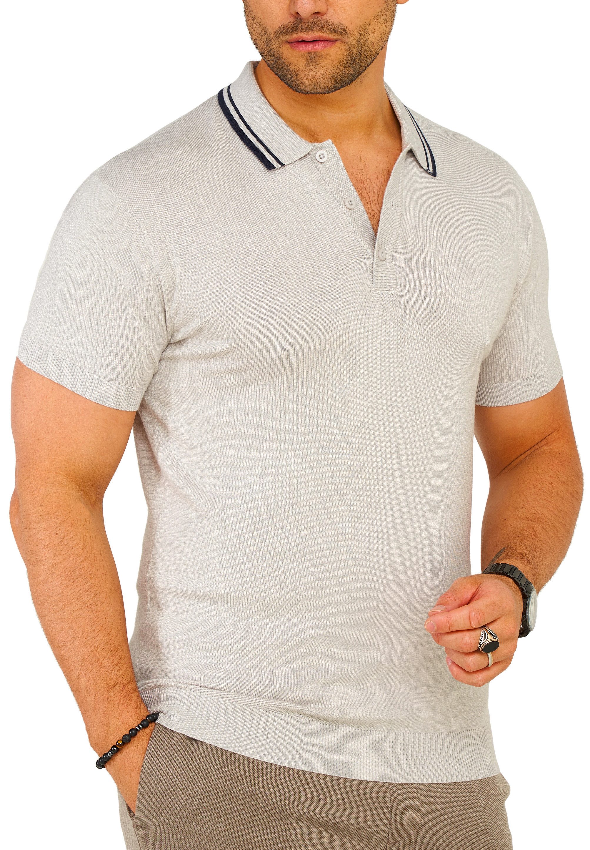 SOULSTAR Poloshirt S2TALSI Herren Basic Kurzarm Knit Polo Hemd Feinstrick Kontrast