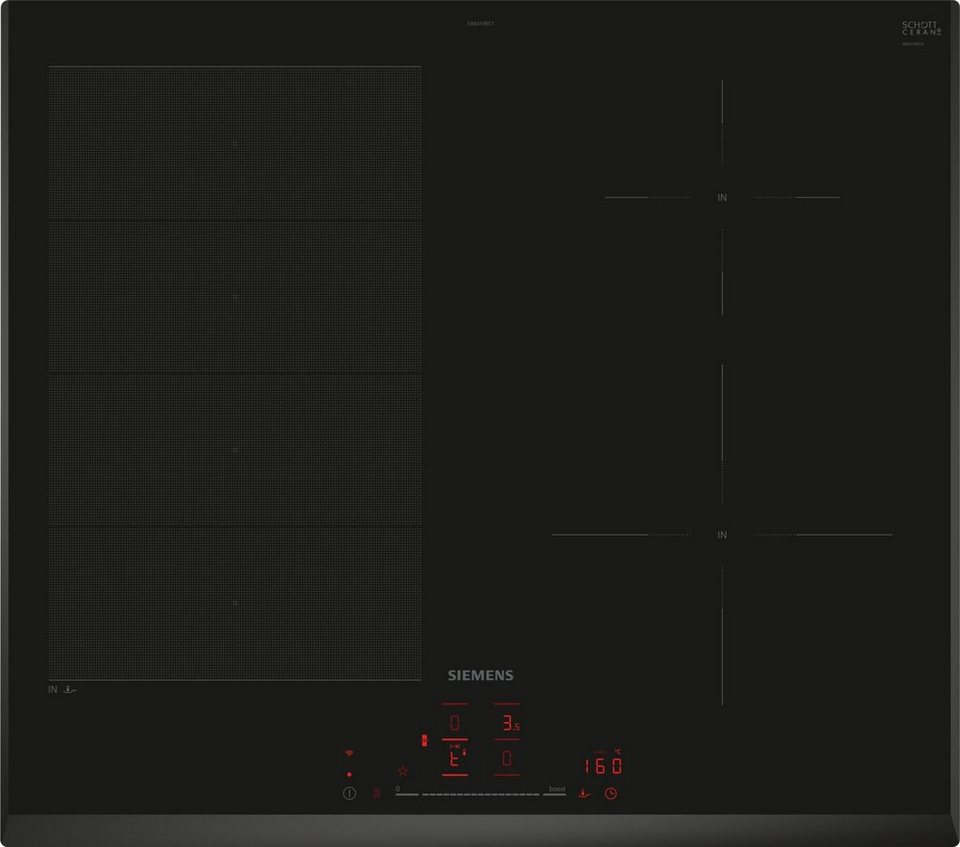 SIEMENS Induktions-Kochfeld, EX651HEC1E, Induktionskochfeld 60 cm  Schwarz,Rahmenlos aufliegend