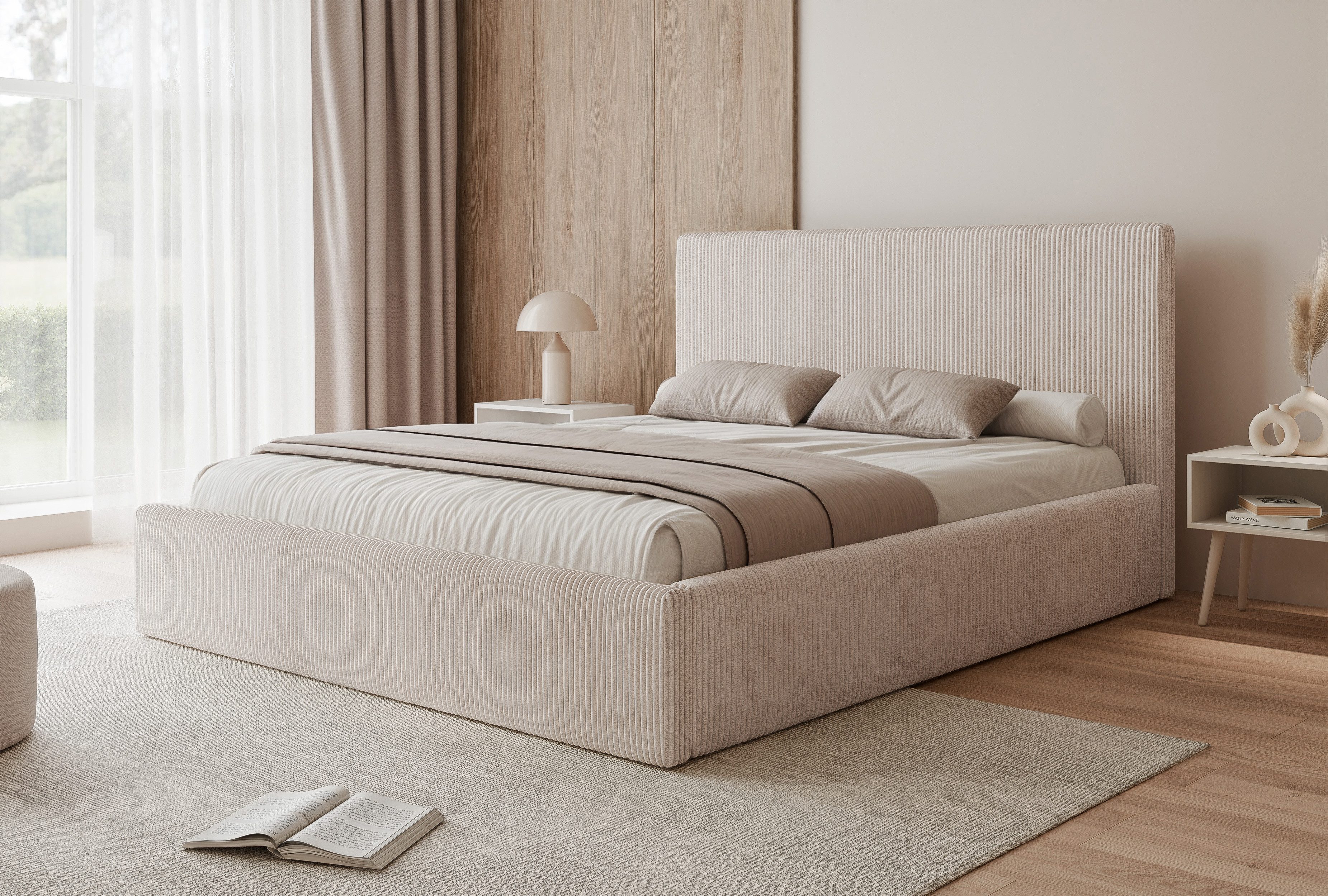 yourhouse24 Polsterbett Polsterbett Tilia (Polsterbett inkl. Lattenrost und Bettkasten), Modernes Polsterbett mit geripptem Cordbezug