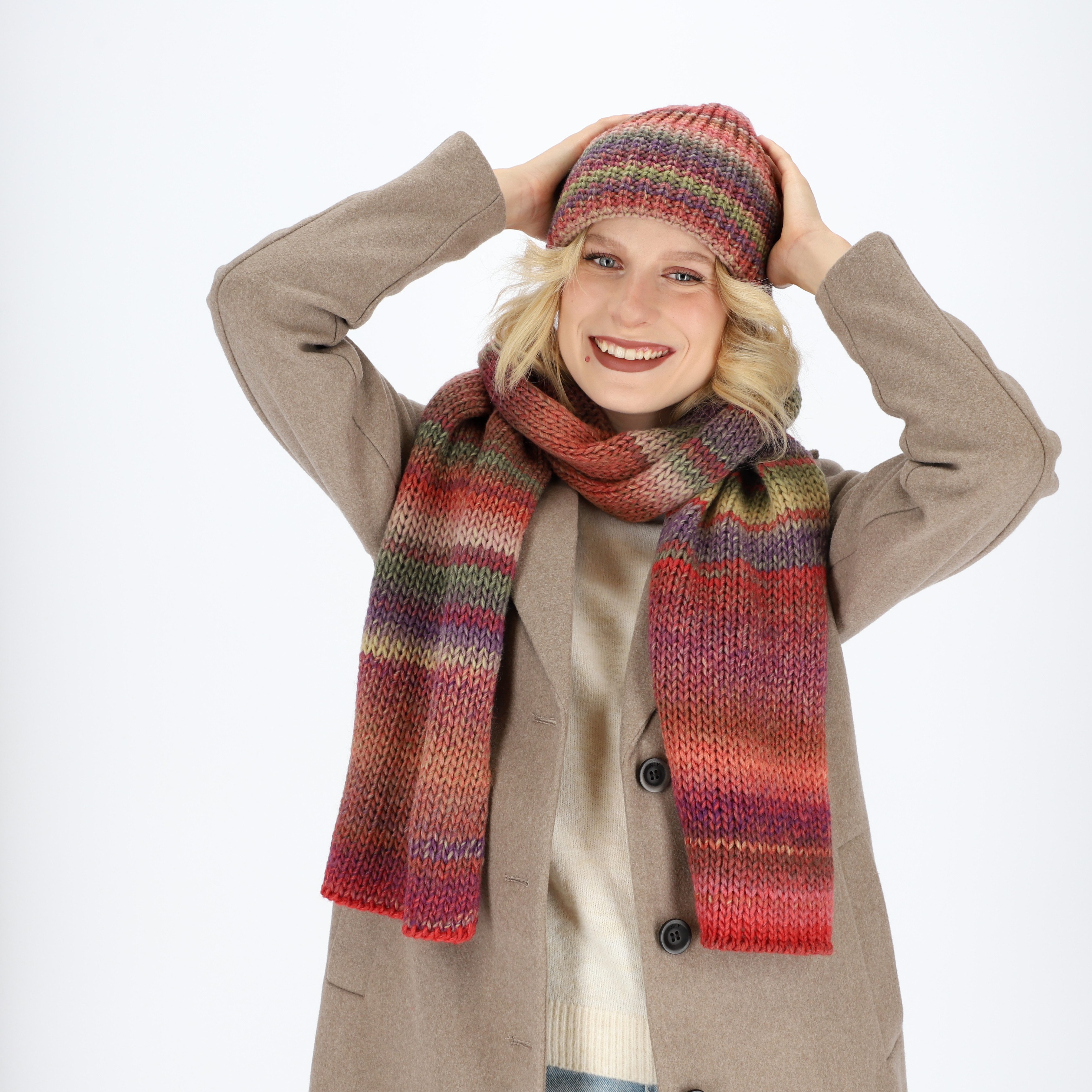 halsüberkopf Accessoires Strickmütze Umschlagmütze mit Farbverlauf Made in Germany!