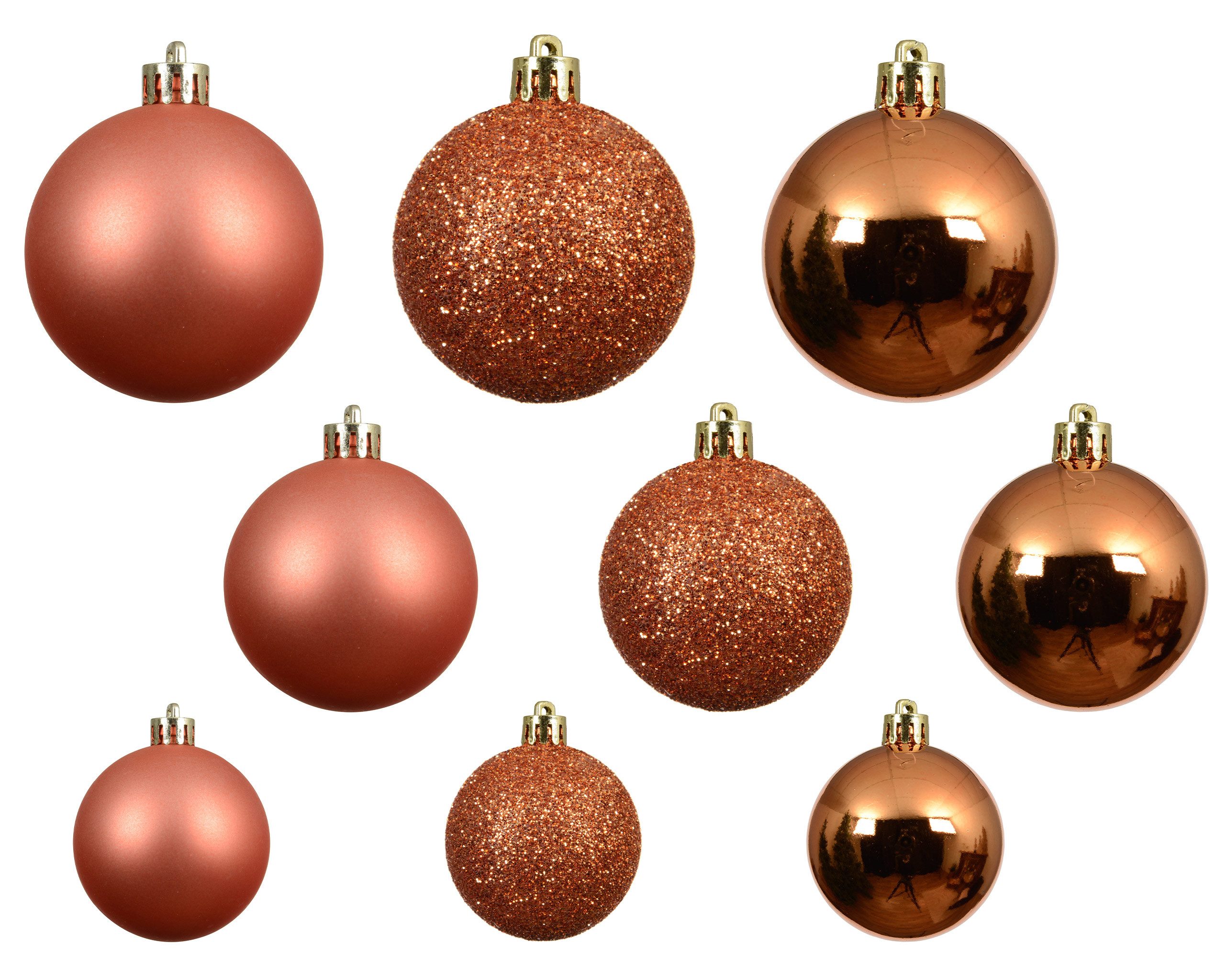 Kaemingk Weihnachtsbaumkugel, Weihnachtskugeln Kunststoff 4-6cm Mix 30er Set - Warmorange