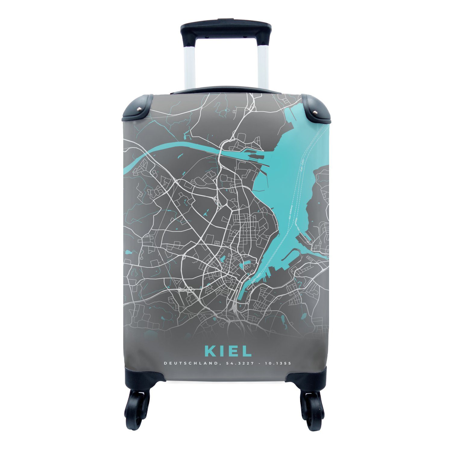 Karte 4 - - Trolley, Kiel Reisetasche Ferien, Blau, Handgepäckkoffer für Deutschland MuchoWow - Stadtplan mit Handgepäck - Rollen, rollen, Reisekoffer