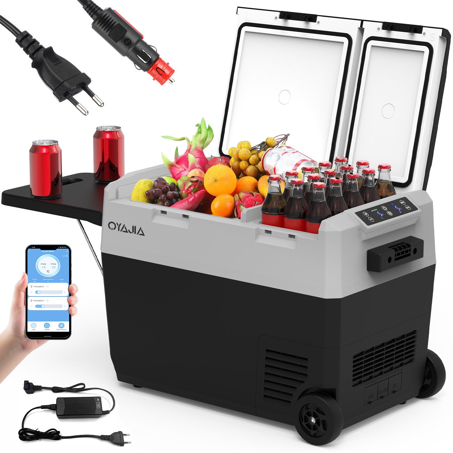 oyajia Kühlbox Kompressor Kühlbox 32L-55L, Kühlbox Auto Mit APP-Steuerung, 12/24V, 100-240V Kühlbox Elektrisch, bis -20 °C für Auto, LKW, Boot, Camping