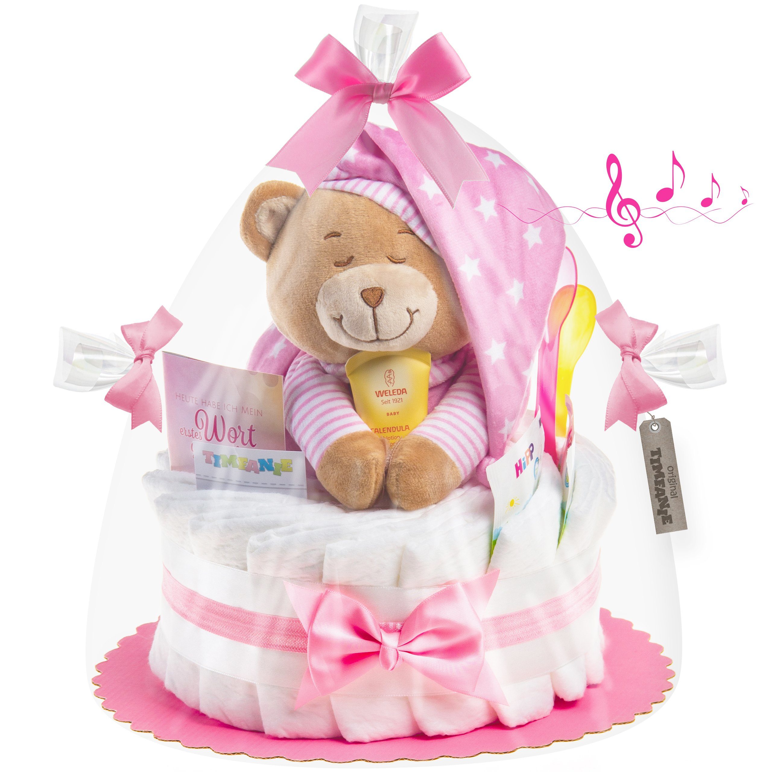 Timfanie Neugeborenen-Geschenkset Windeltorte, Spieluhr Schlafmütze, rosa, (rosa, 28-tlg)
